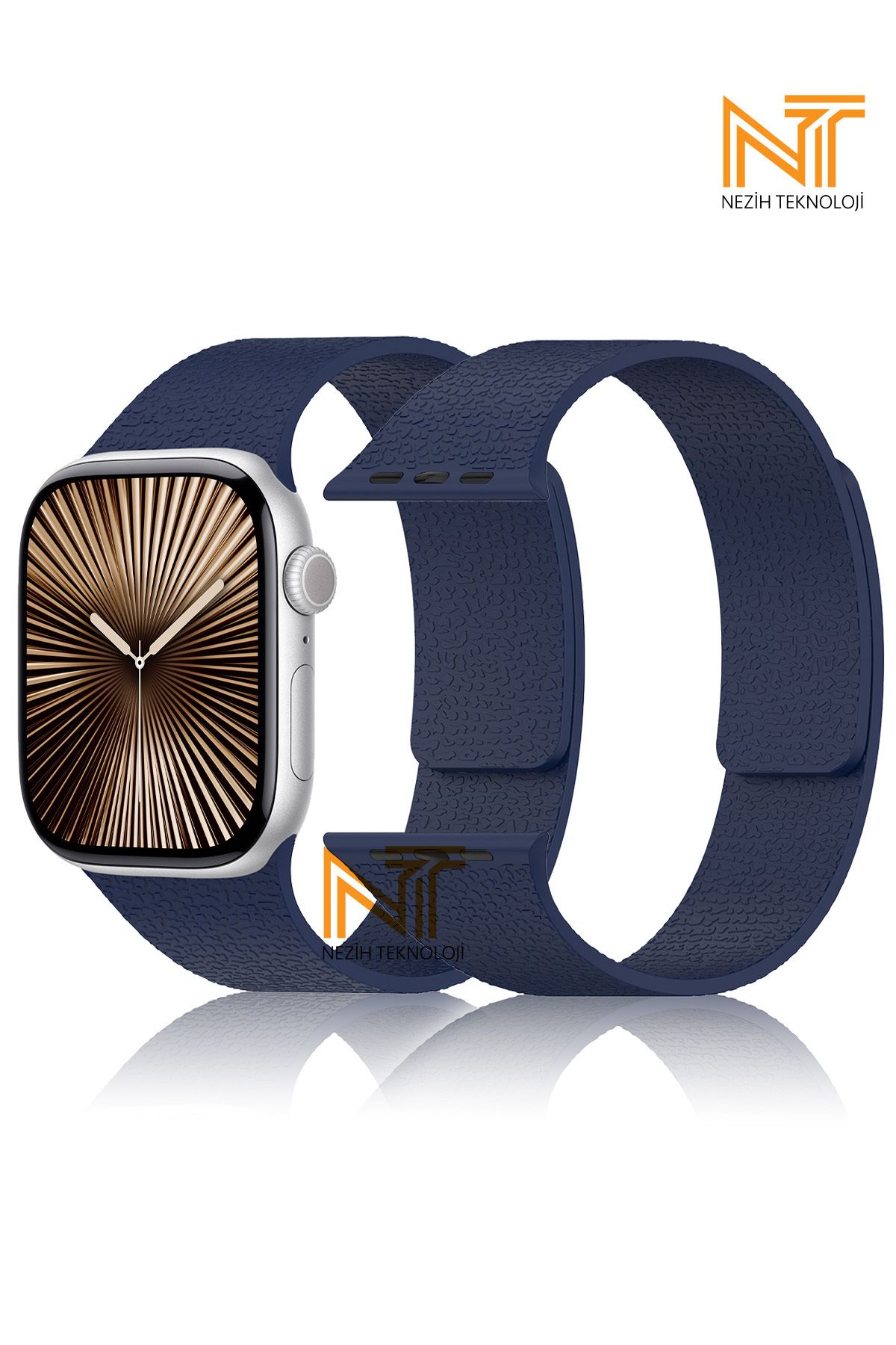 Nezih Case Apple Watch 3/4/5/6/7/8/9/10/se/ultra/ultra2 44mm/46mm/49mm Uyumlu Kabartma Desen Silikon Kordon