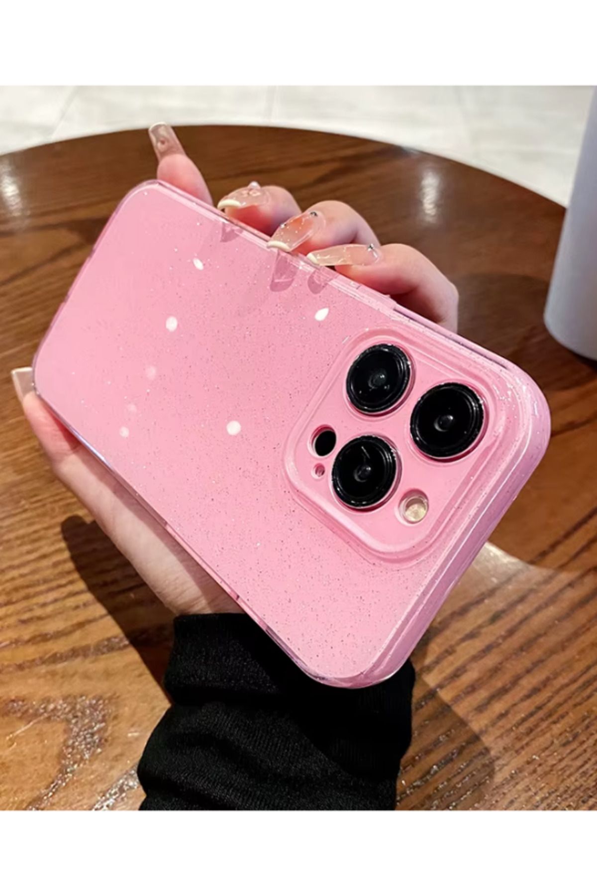 KVK PRİVACY Apple iPhone 16 Pro Kılıf Simli İnce Darbe Dayanıklı Silikon Parlak Yumuşak Kapak Pembe