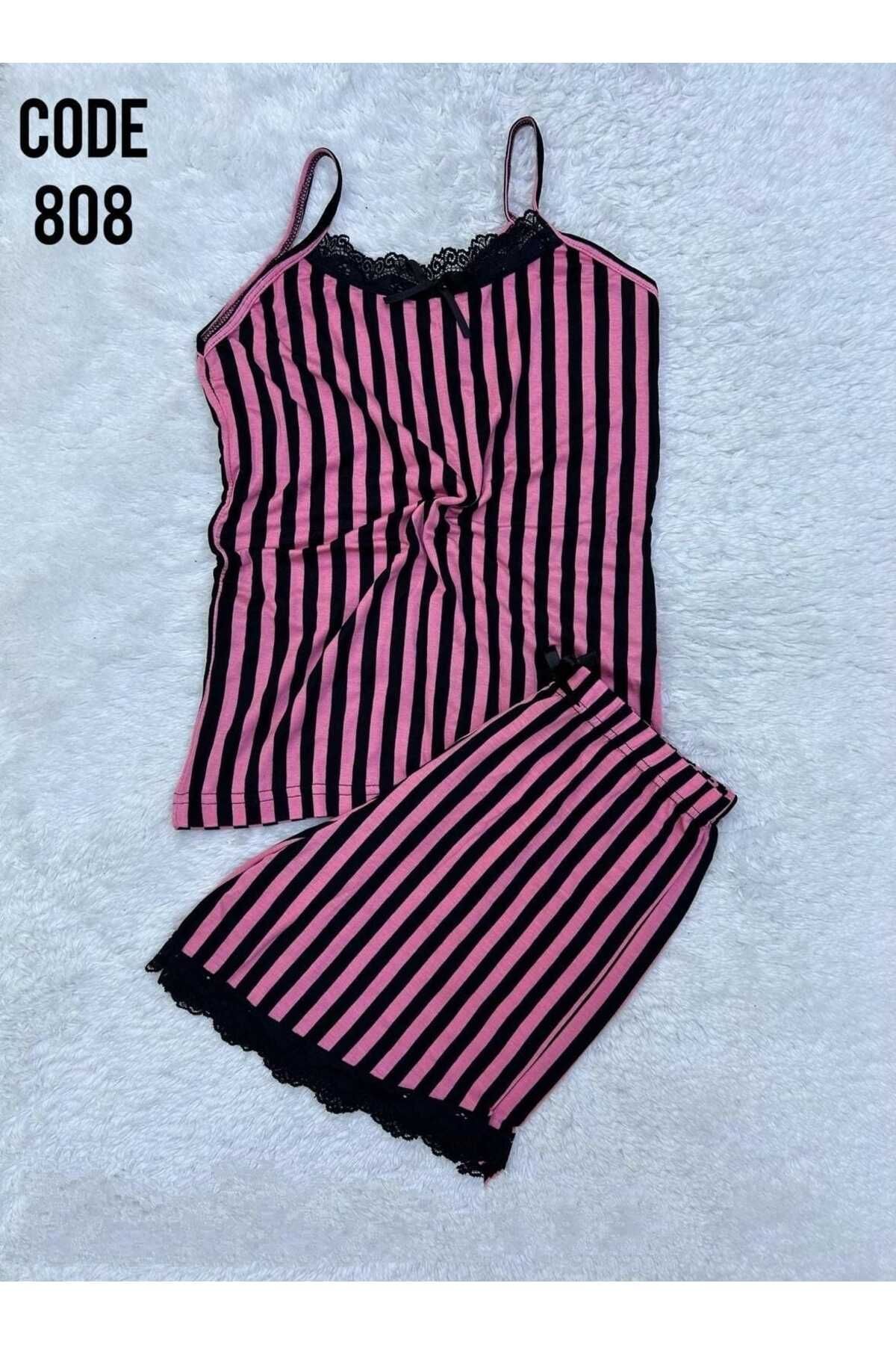 XORVİO Kadın İp Askılı Şortlu Dantel Detaylı Gecelik Desenli Yumuşacık Yazlık Modal Pijama Takım