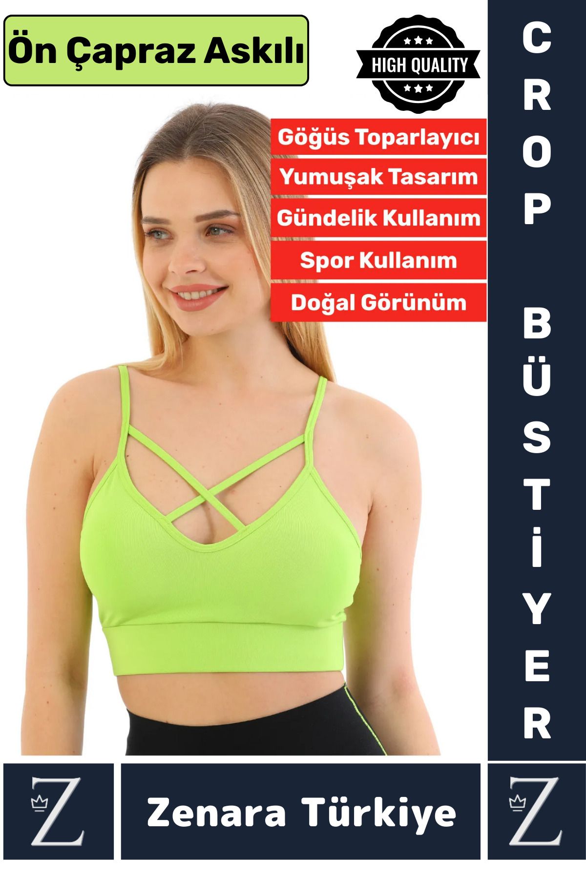 Zenara Luxery Göğüs Toparlayan Sarkma Önleyen Spor Gündelik Kullanım Ön Çapraz Askılı Micro Crop Büstiyer