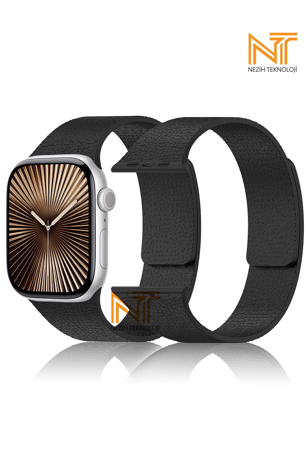 Nezih Case Apple Watch 3/4/5/6/7/8/9/10/se/ultra/ultra2 44mm/46mm/49mm Uyumlu Kabartma Desen Silikon Kordon