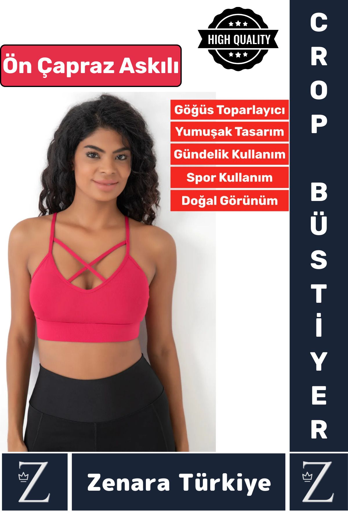 Zenara Luxery Göğüs Toparlayan Sarkma Önleyen Spor Gündelik Kullanım Ön Çapraz Askılı Micro Crop Büstiyer