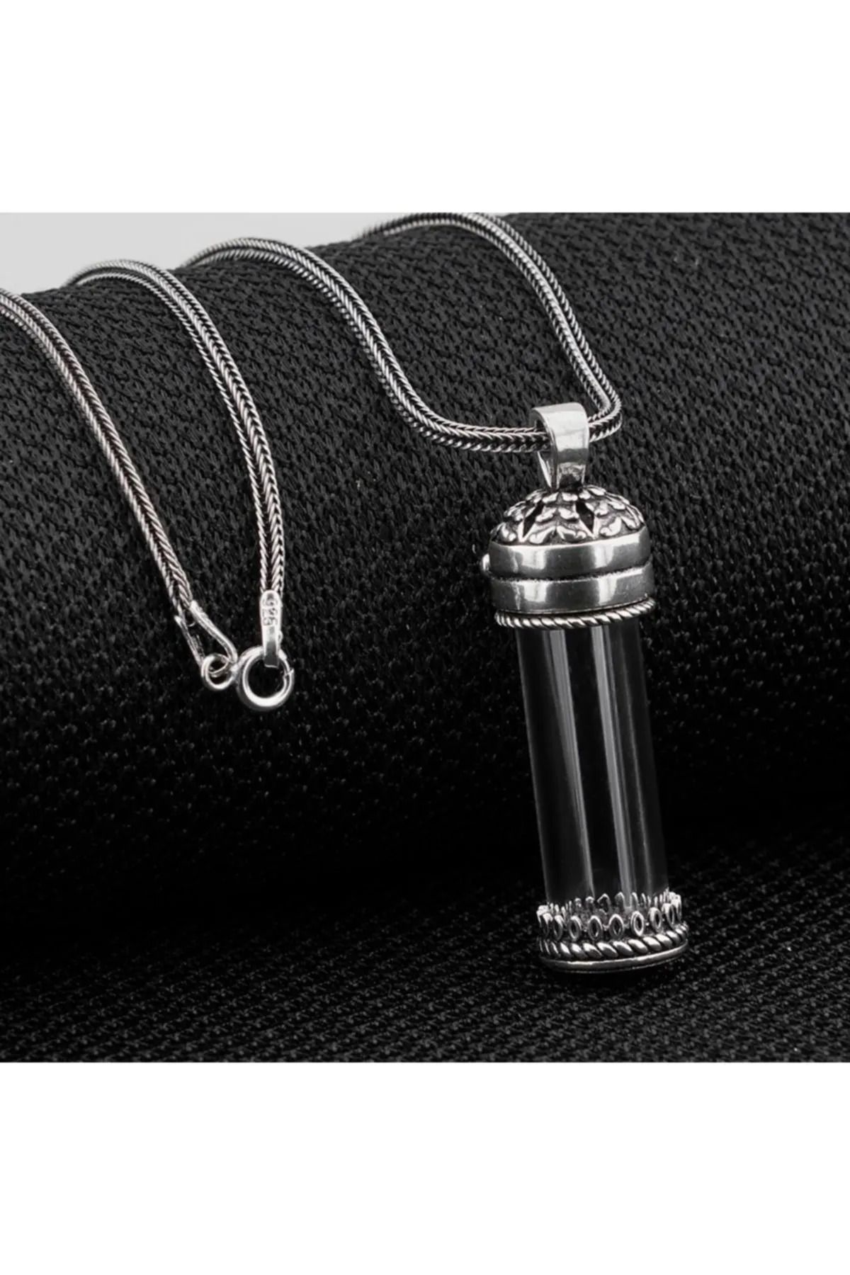 MODA925 925 Ayar Gümüş Açılabilir Cam Tüp Muska Cevşen Kolye