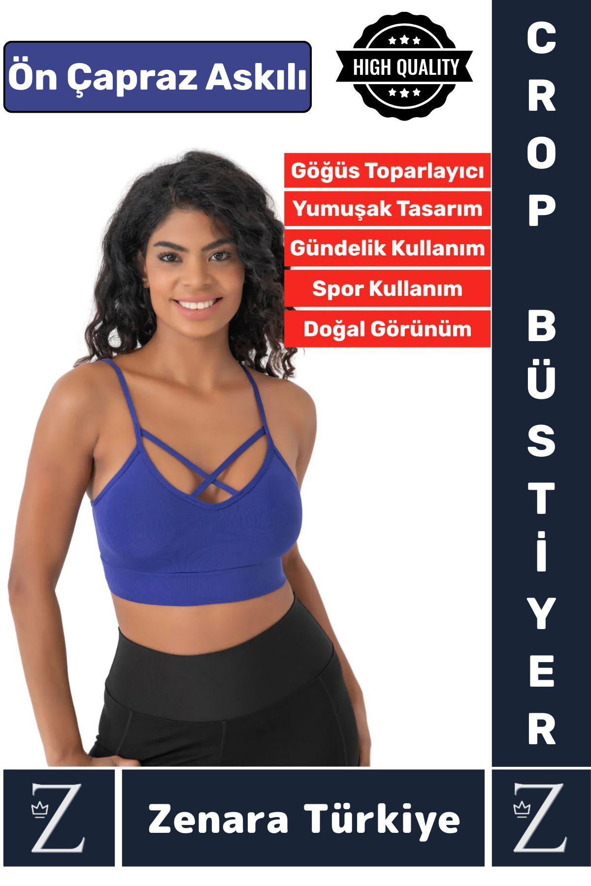 Zenara Luxery Göğüs Toparlayan Sarkma Önleyen Spor Gündelik Kullanım Ön Çapraz Askılı Micro Crop Büstiyer