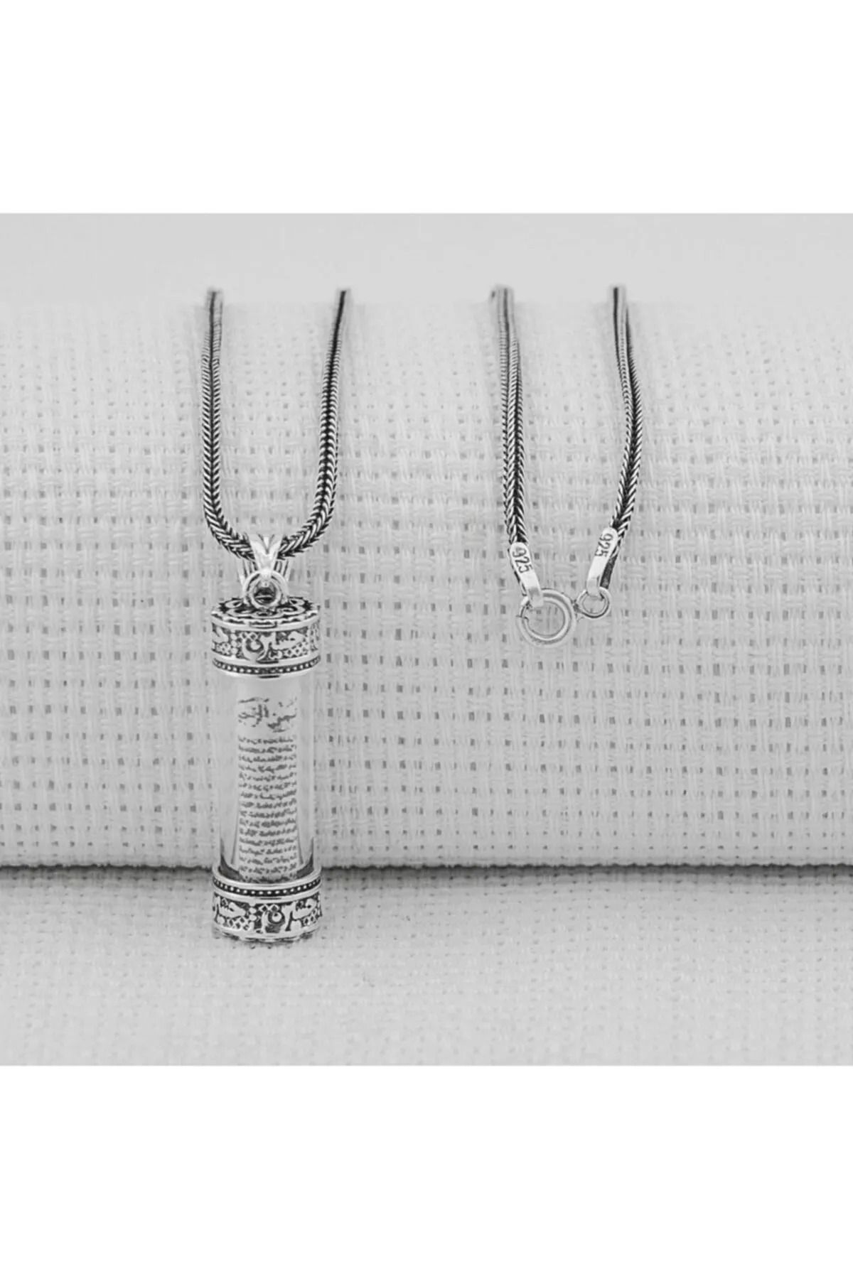 MODA925 925 Ayar Gümüş Cevşeni Kebir Dualı Silindir Tasarım Cevşen Kolye