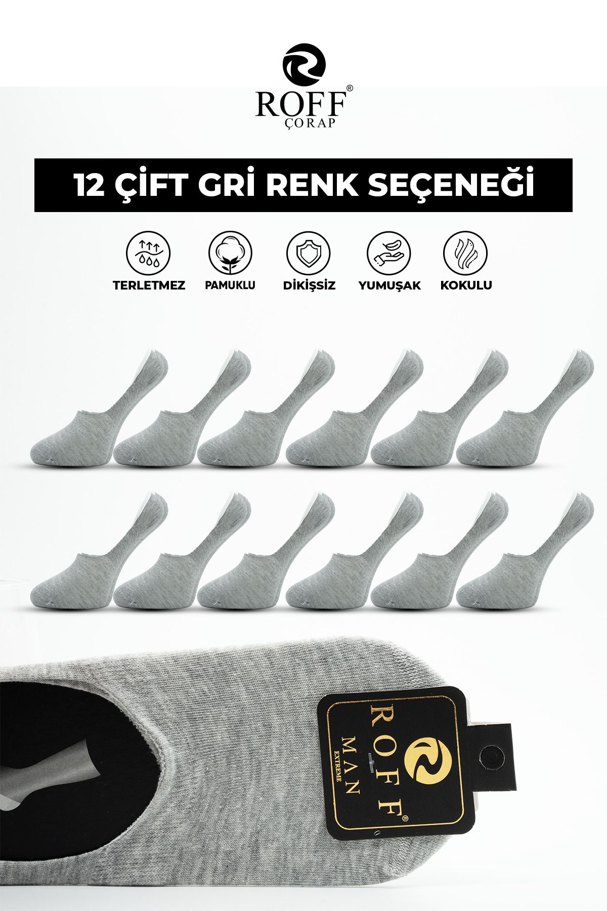 ROFF ÇORAP Erkek Kaydırmaz Silikonlu Babet Çorap 12'li