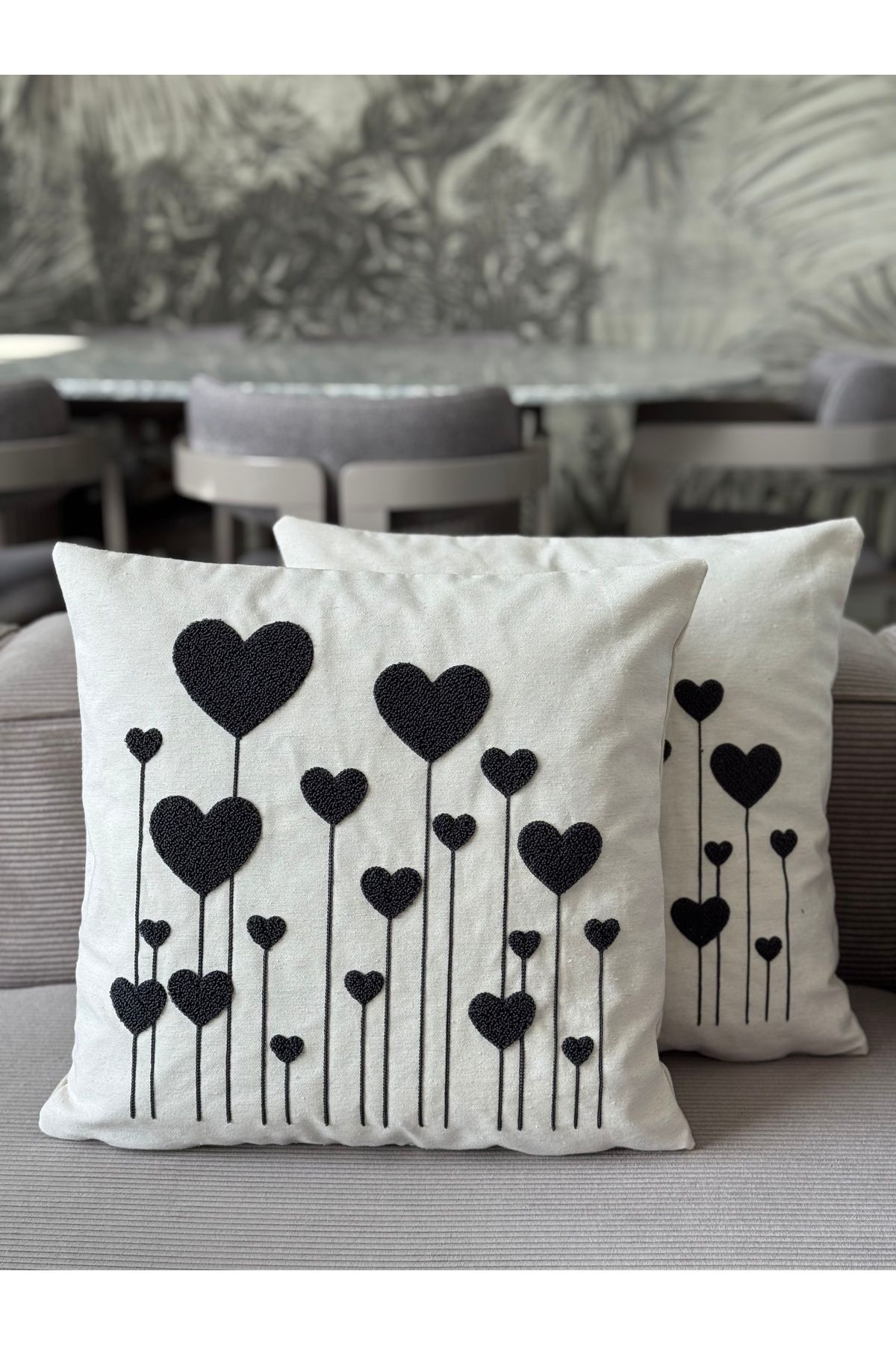 Skhome Kalpli Punch işlemeli Kırlent Kılıfı 1 Adet 43x43cm(PNC-119)