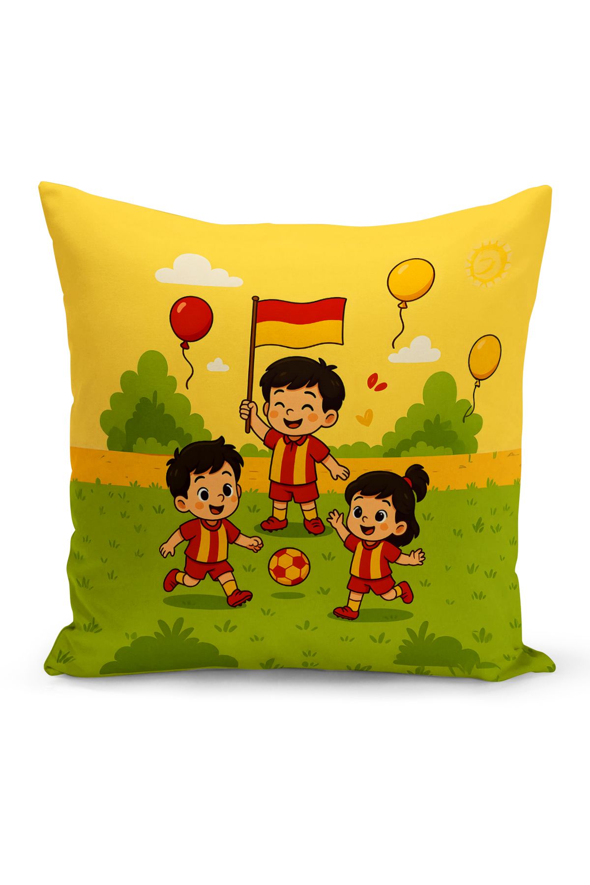 Bertille Home Çocuk Bebek Sarı Kırmızı Taraftar Futbol Serisi Kırlent Kılıfı (Cushion Cover)