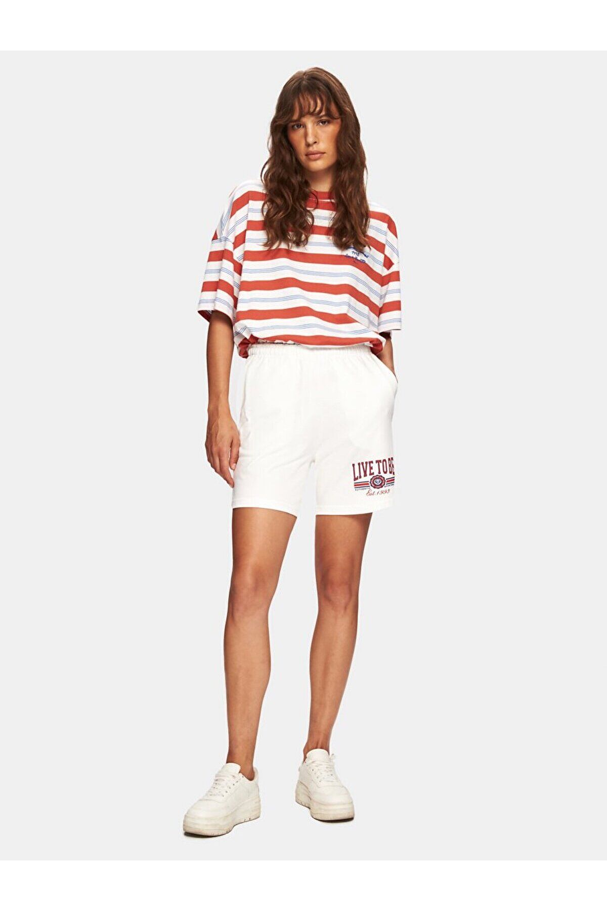 Ltb-Printed Regular Midi White Shorts 2