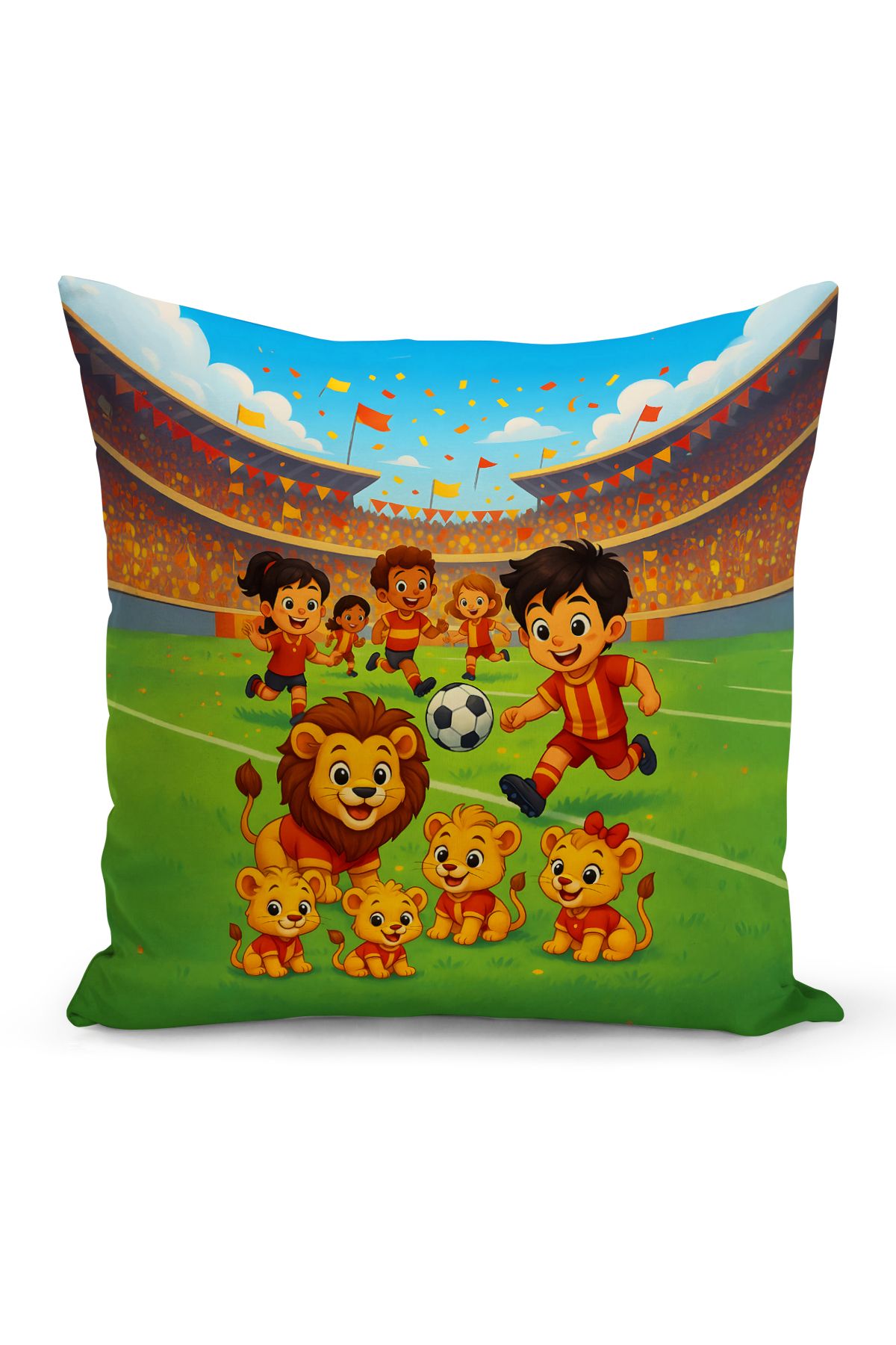 Bertille Home Çocuk Bebek Sarı Kırmızı Taraftar Futbol Serisi Kırlent Kılıfı (Cushion Cover)