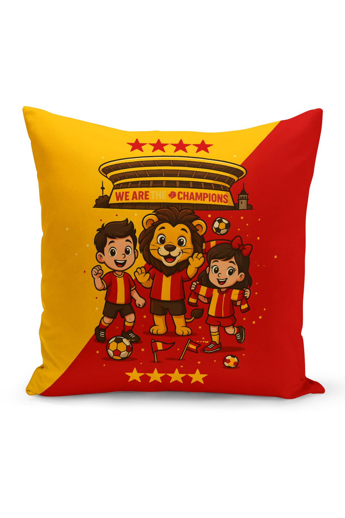 Bertille Home Çocuk Bebek Sarı Kırmızı Taraftar Futbol Serisi Kırlent Kılıfı (Cushion Cover)
