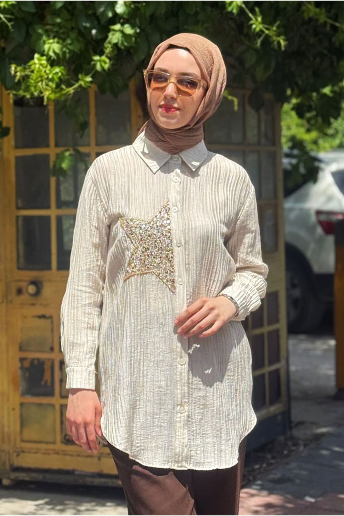 Moda Rosa 25Y7075 - TAŞ - YILDIZ İŞLEMELİ GÖMLEK