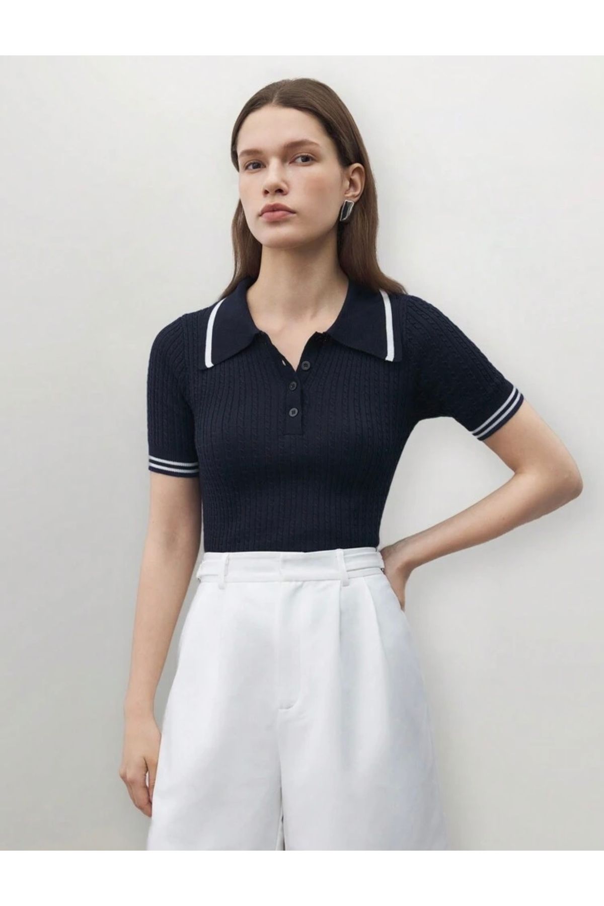 miyoshi Kadın Old Money Polo Yaka Düğmeli Triko T-shirt
