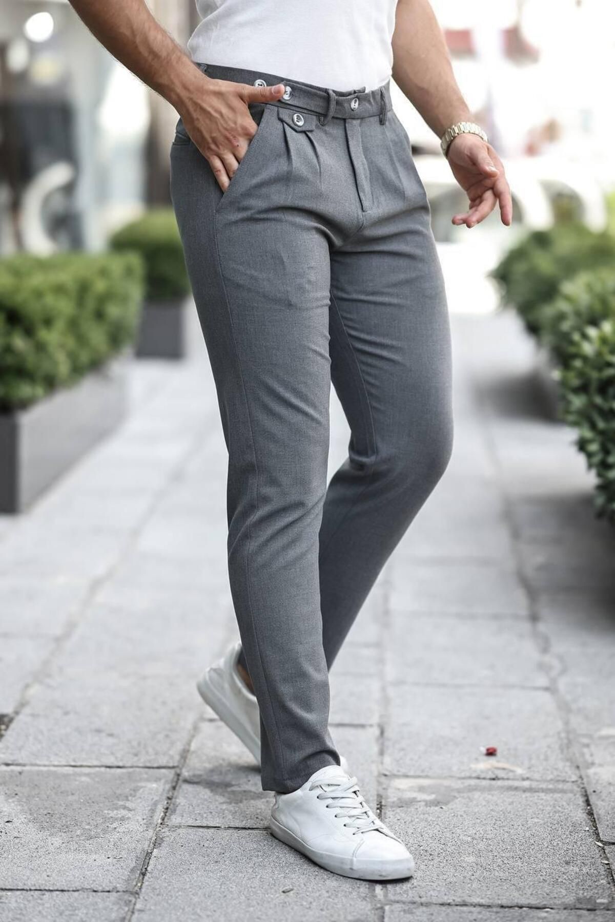 Alpha star Bez ayağı,kumaş,kemerli,regular kalıp jogger pantolon