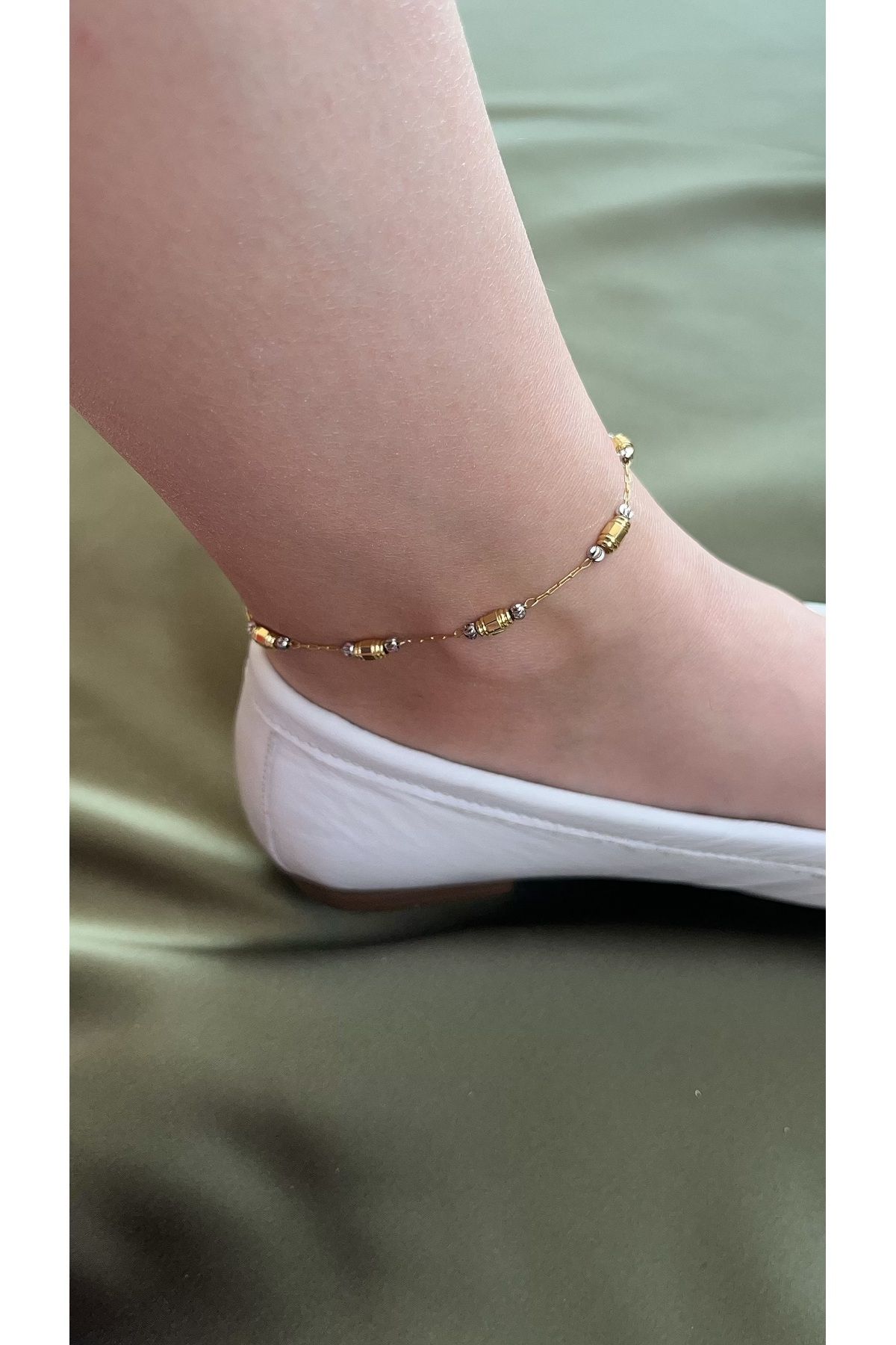 FASHİON JEWELRY Çelik çift renkli dorika detaylı halhal