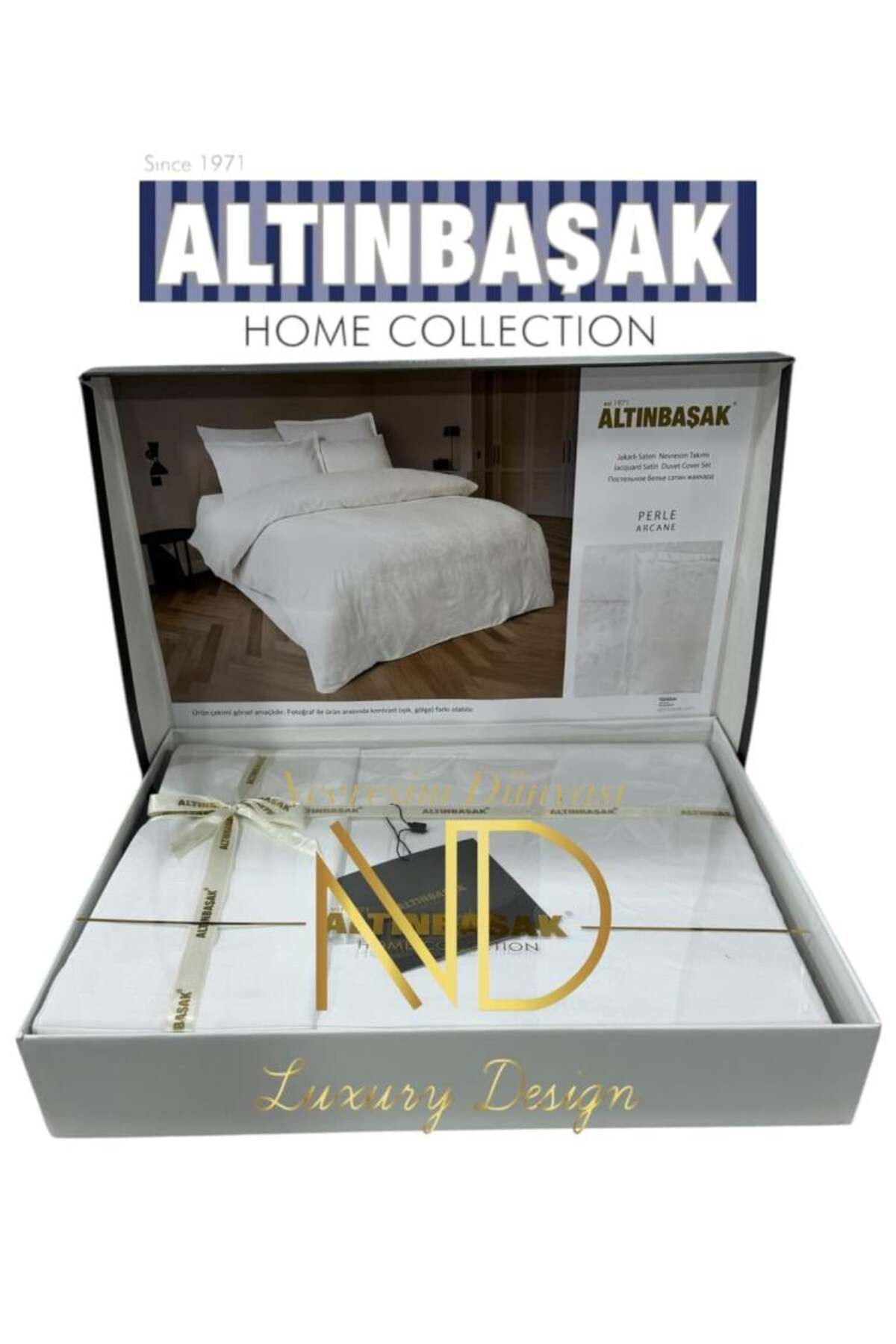 FAYMEM GLOBAL Jakarlı Saten Çift Kişilik Nevresim Takımı Perle Arcane