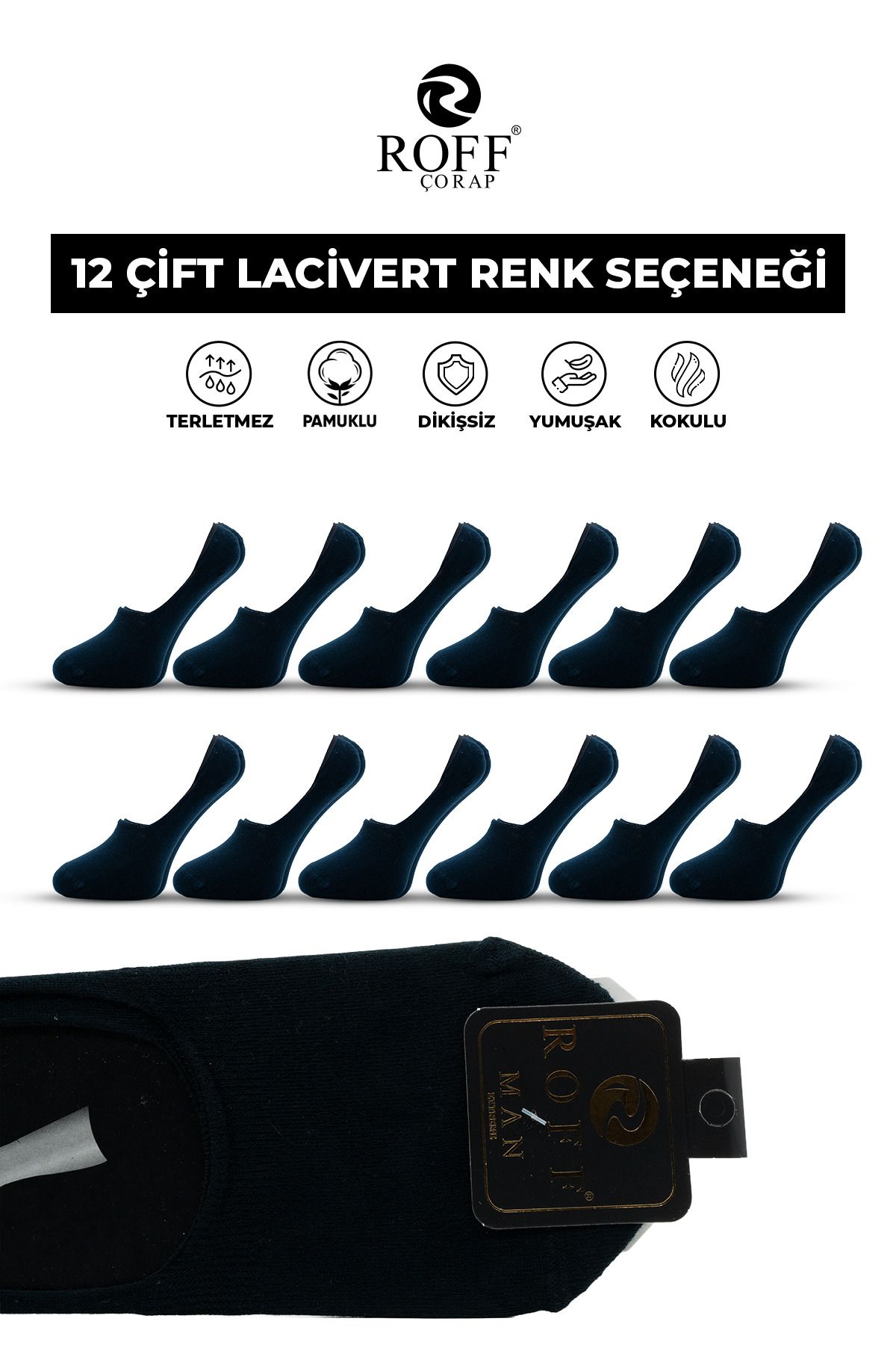 ROFF ÇORAP Erkek Kaydırmaz Silikonlu Babet Çorap 12'li