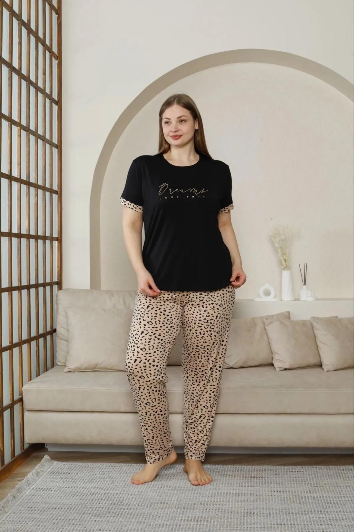 Pijamoni Kadın Milan Büyük Beden Bisiklet Yaka Kısa Kol İnce Pijama Takımı 7665/10- 1 Adet