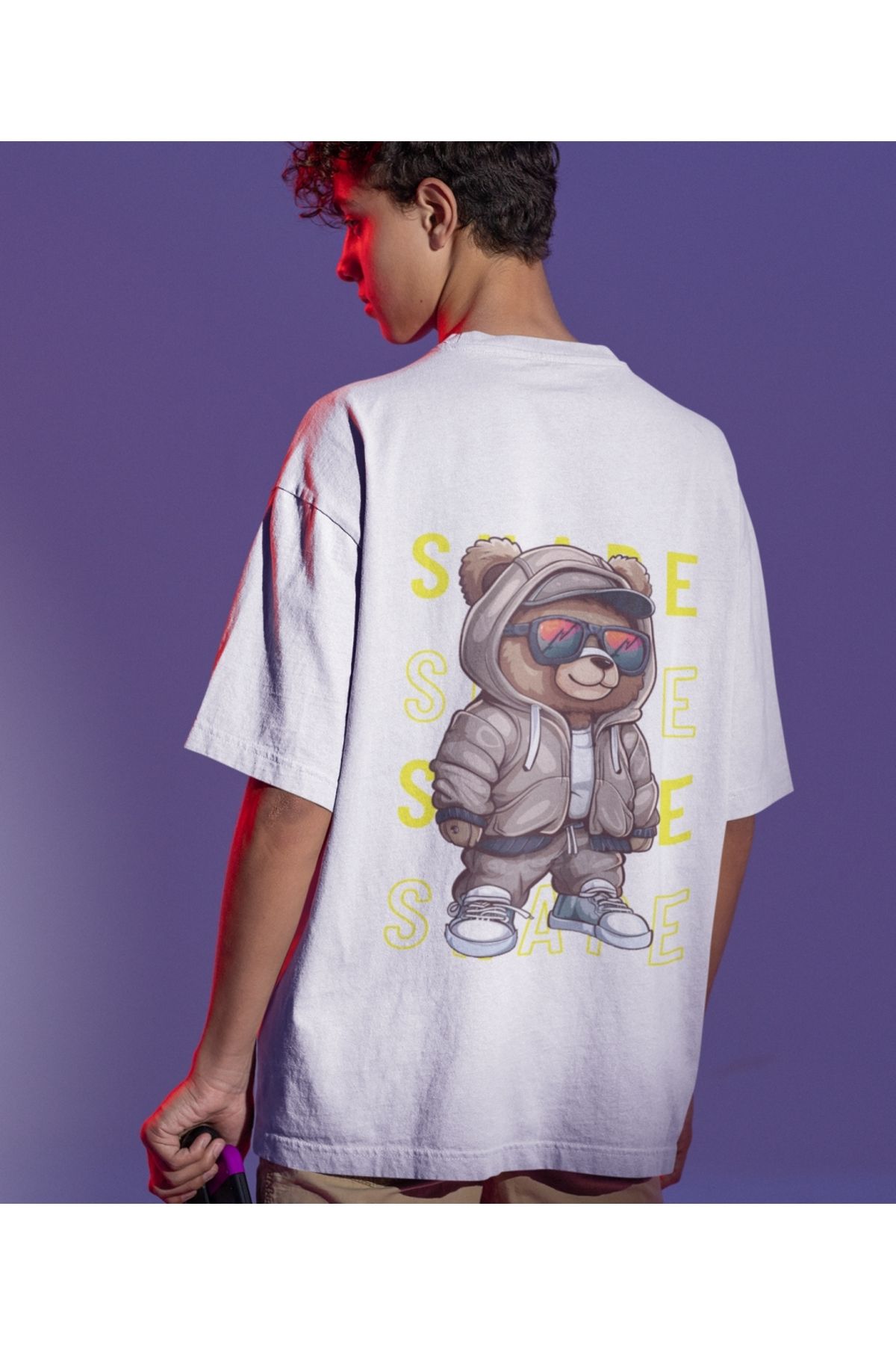 Terziligiyin Cool Bear Baskılı Oversize Erkek Tişört – Hava Alabilen 100% Pamuk
