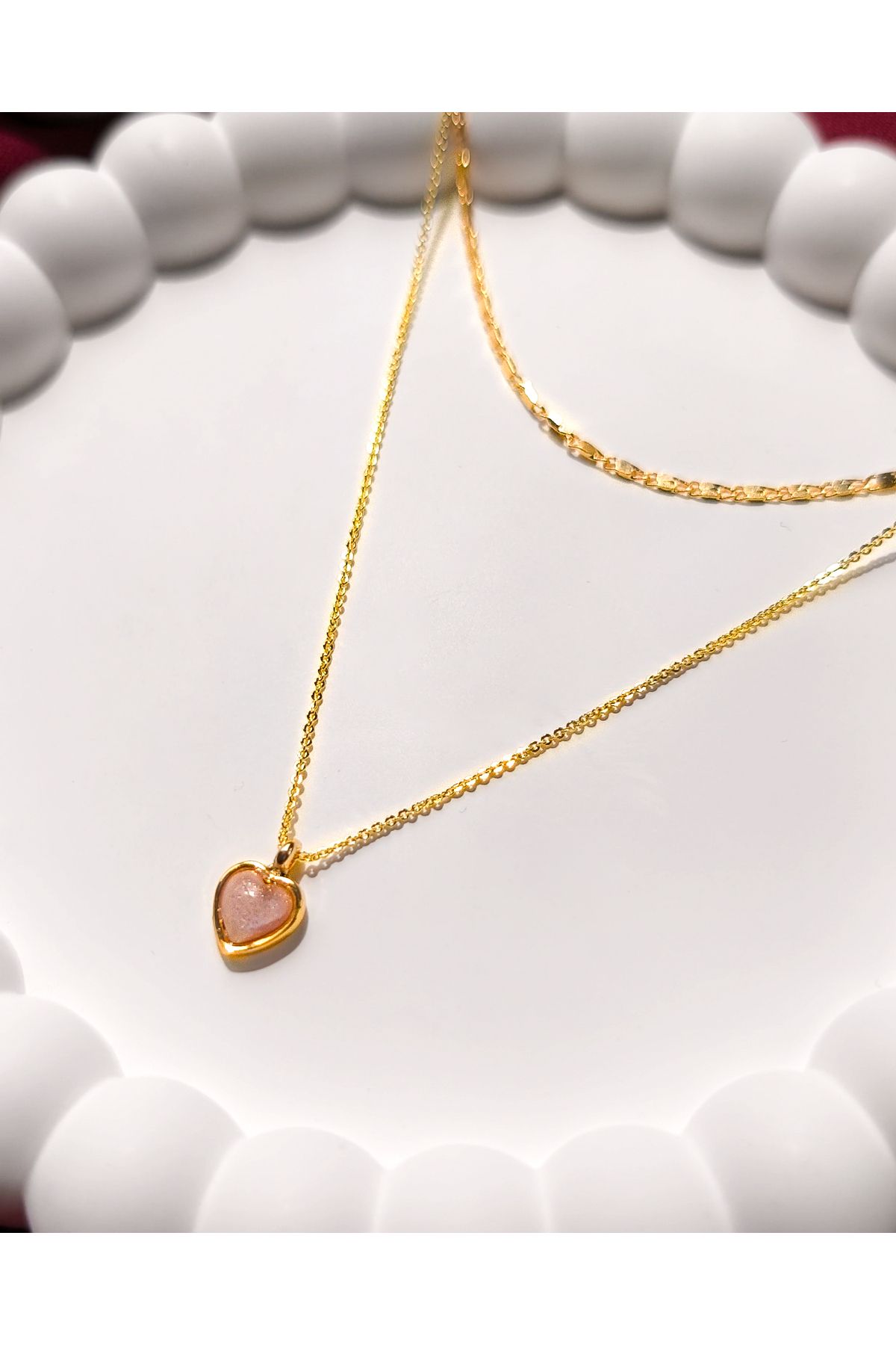 javielle Barbink - kalpli ve pembe taşlı gold kolye