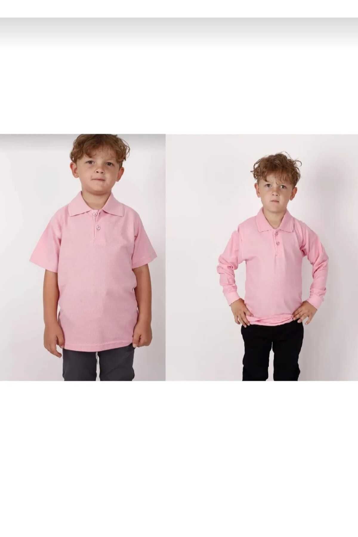 BAGİSTA BUTİK Çocuk Kiz-erkek Pembe Uzun Kol + Kisa Kol % Pamuk Günlük Ve Okul Lakos