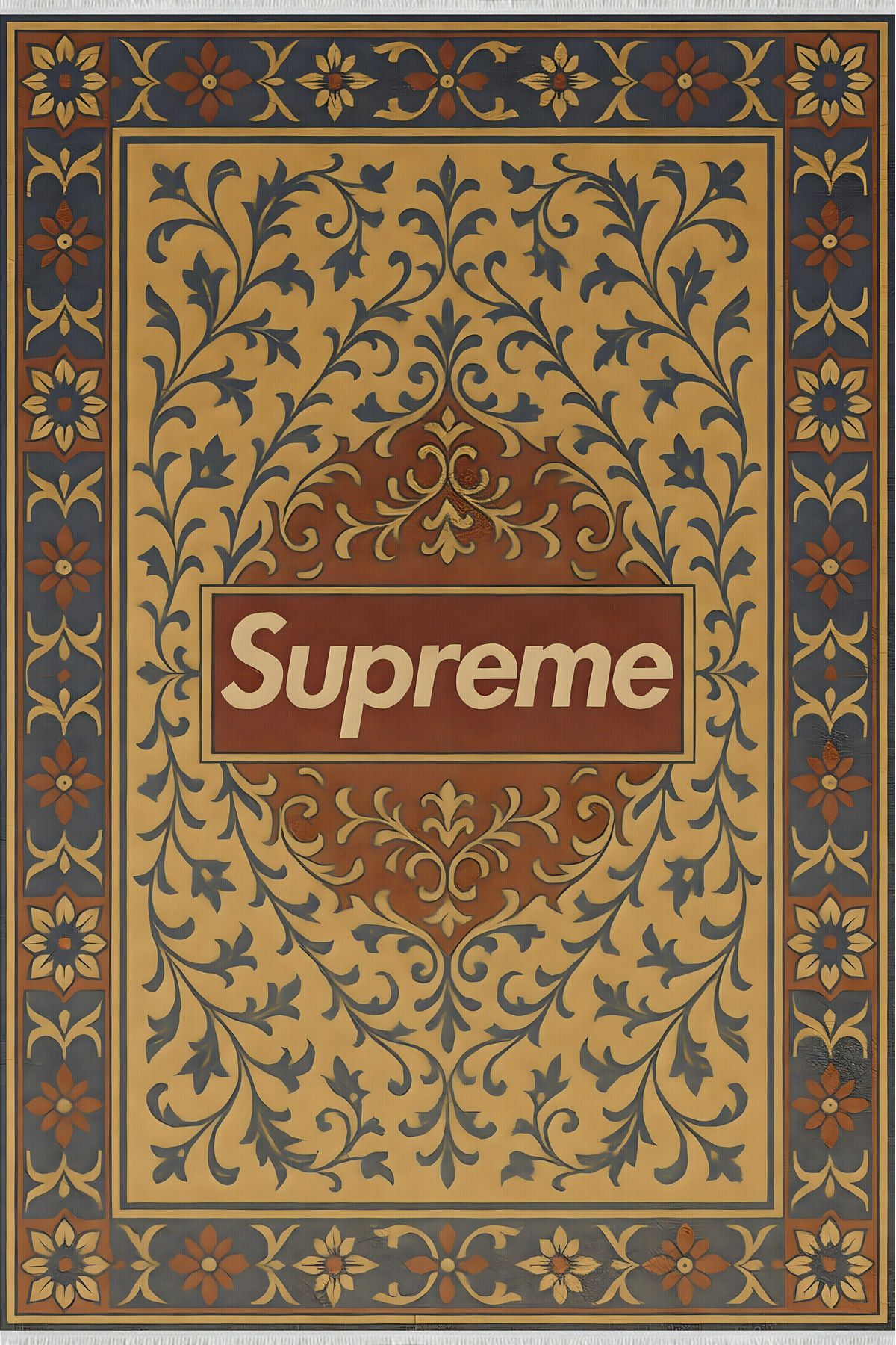 TNYLOF Supreme Logolu Retro Halı – Sokak Stili, Kaymaz Taban, Yıkanabilir, Bebek ve Evcil Dostu