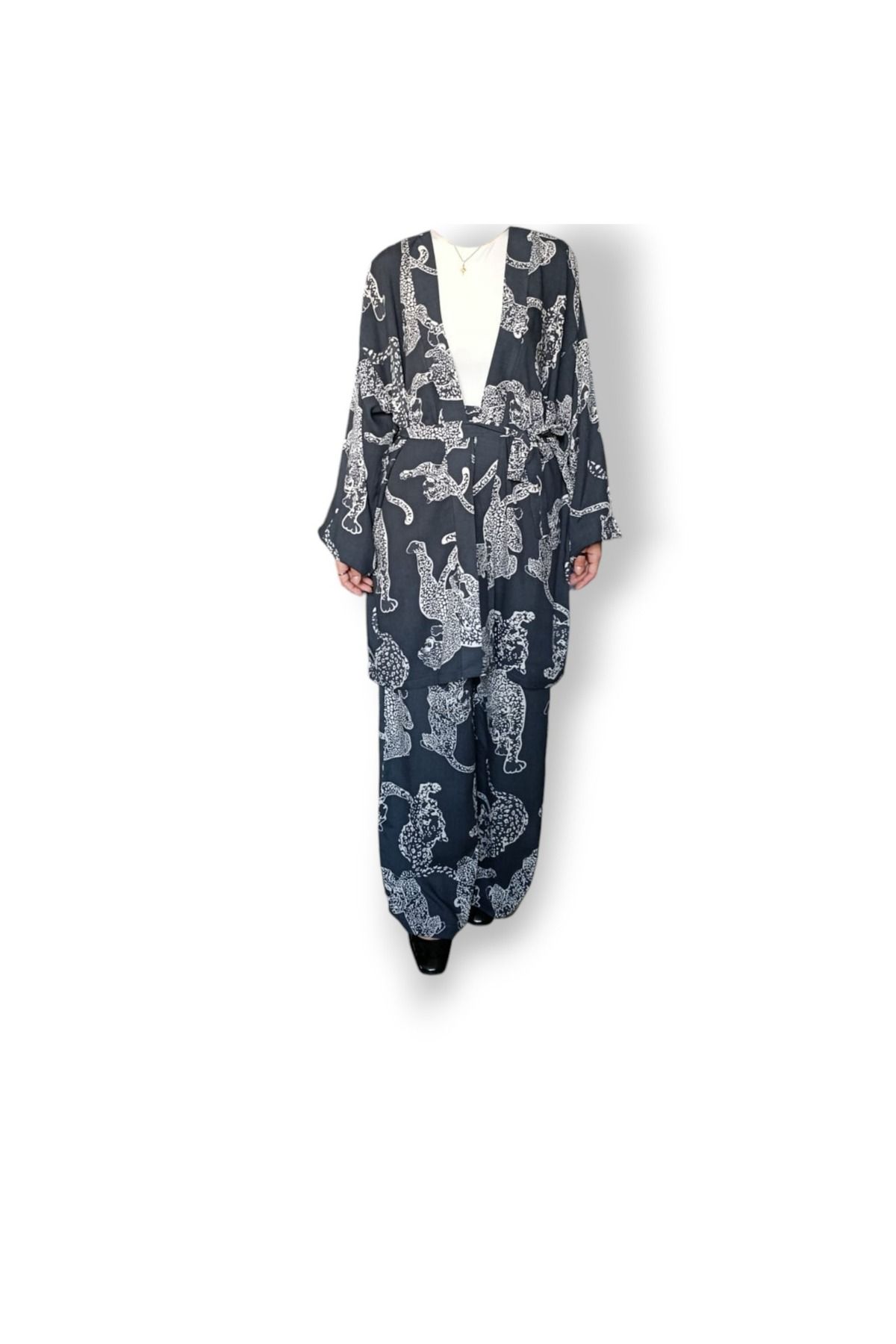 Dirhem Antrasit kimono pantolon takım