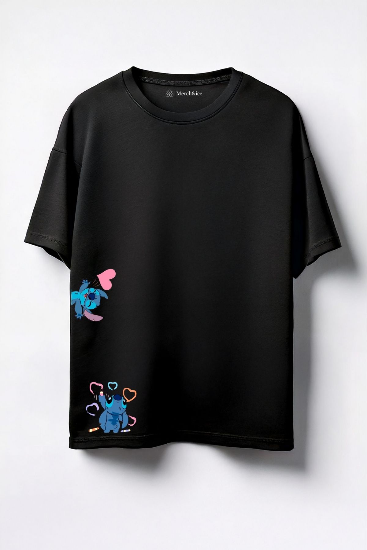 Merch&ice Resim Yapan Stitch Baskılı Unisex Oversize T-Shirt