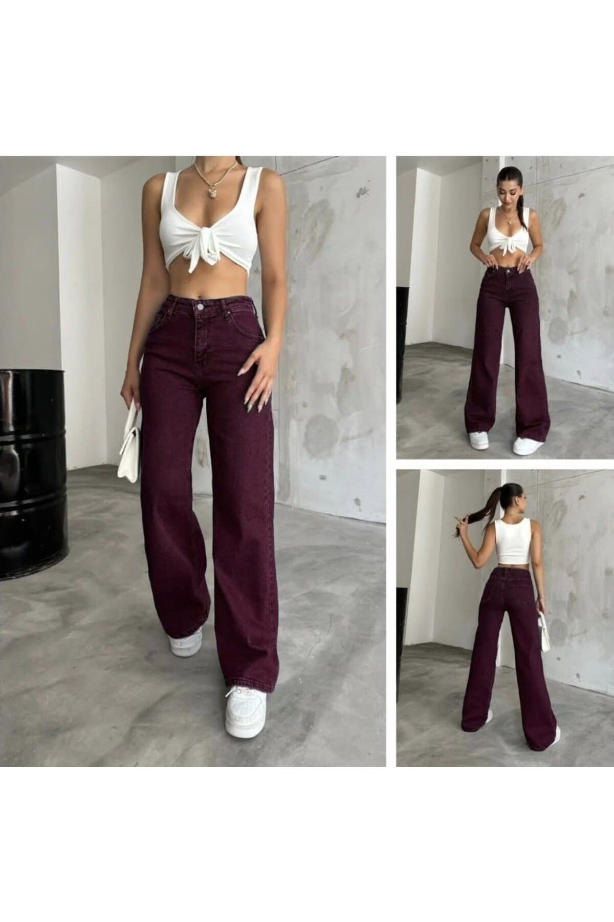 TheShine Bordo Likralı Yüksek Bel Pantolon