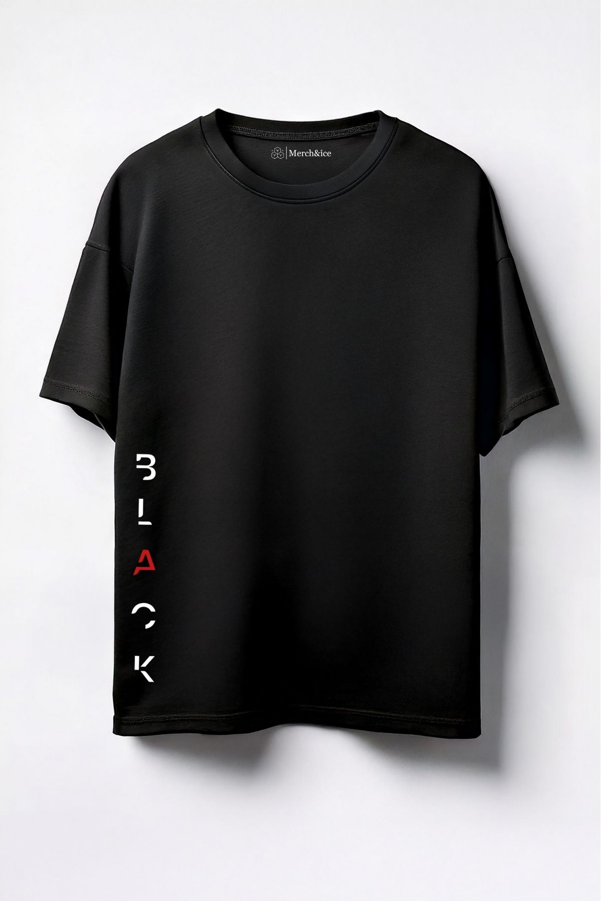 Merch&ice Black Yandan Baskılı Unisex Oversize T-Shirt