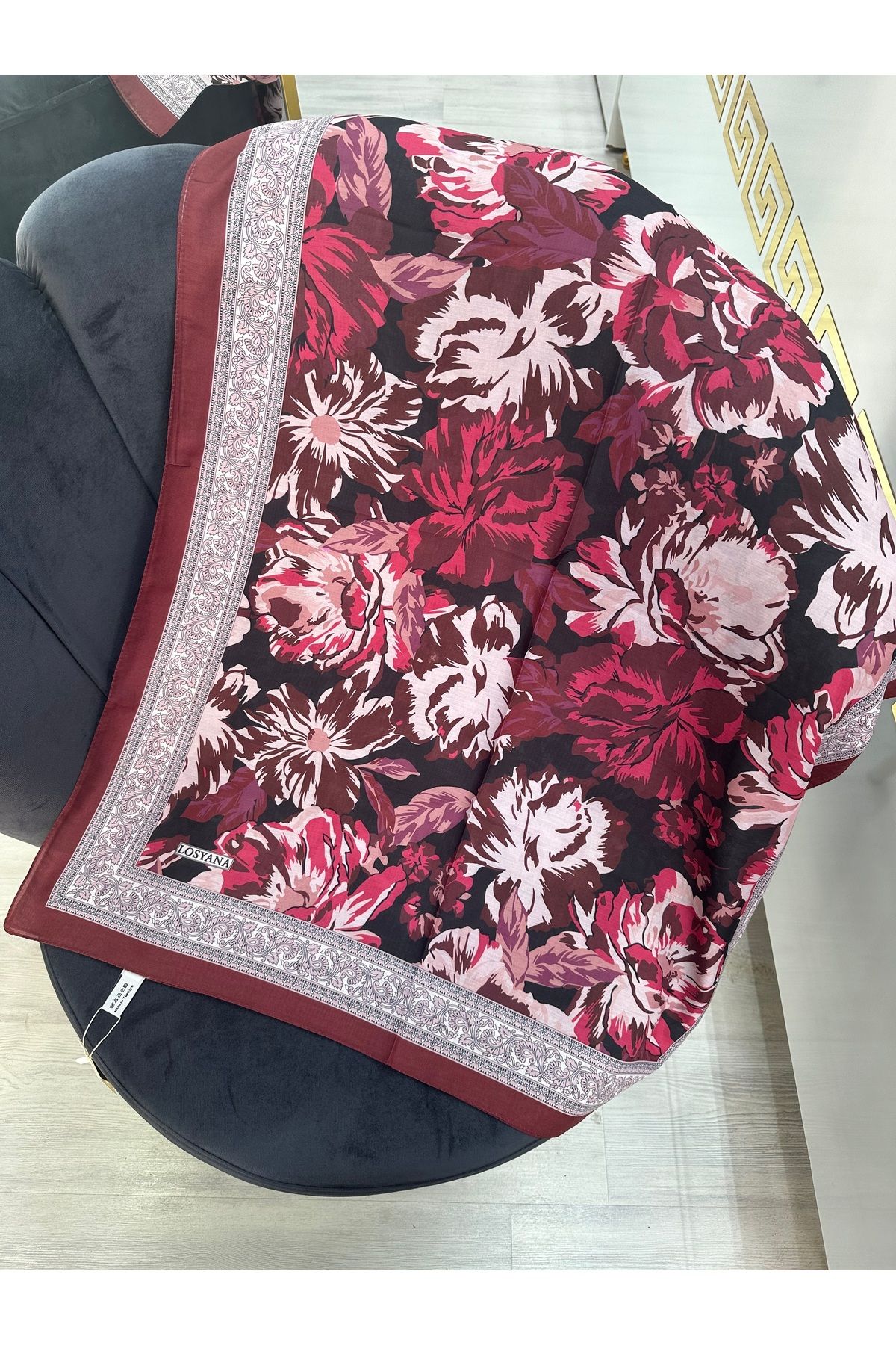 NurScarf Rose Desen Pamuk İpek Şal