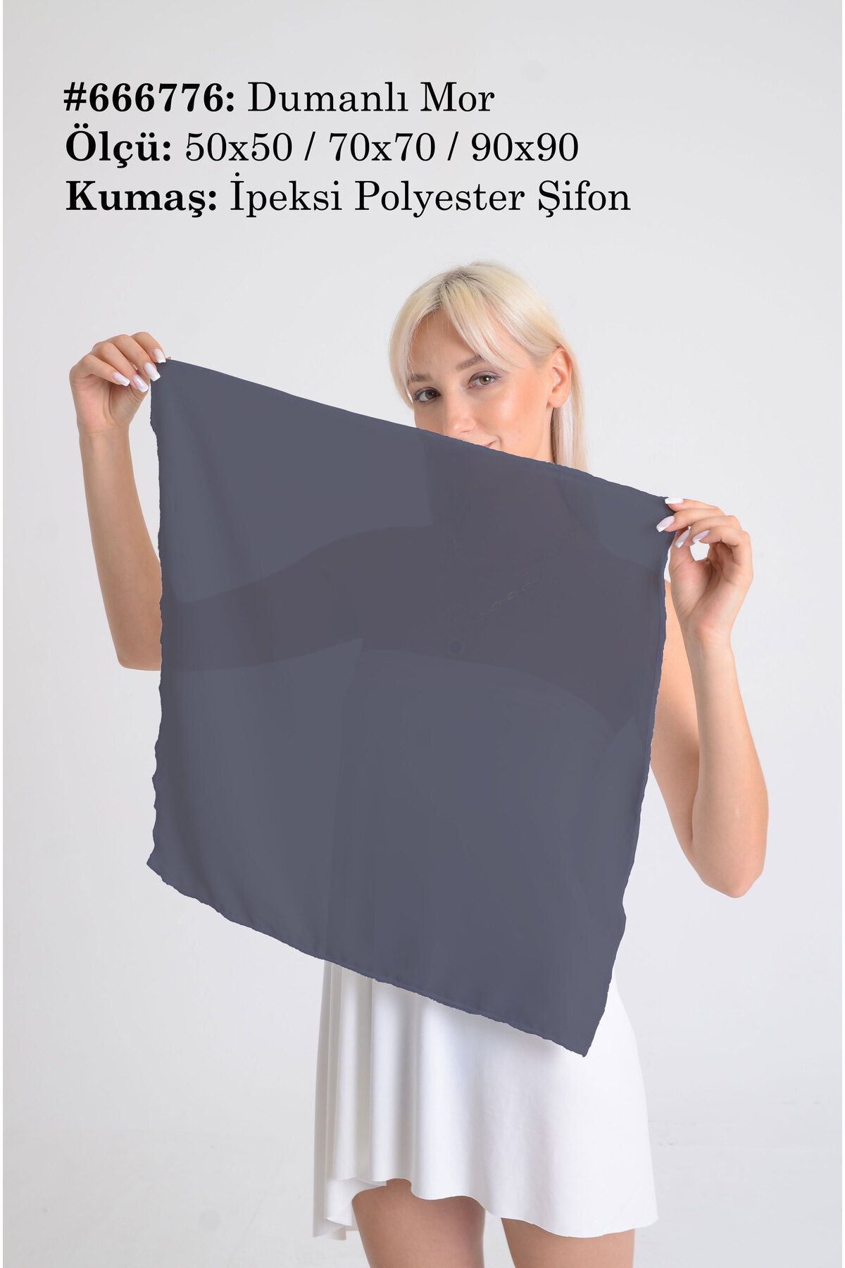 DESENİX Dumanlı Mor Renkli İpeksi Şifon Fular - Şal, Eşarp, Boyunluk - 50x50, 70x70, 90x90 cm