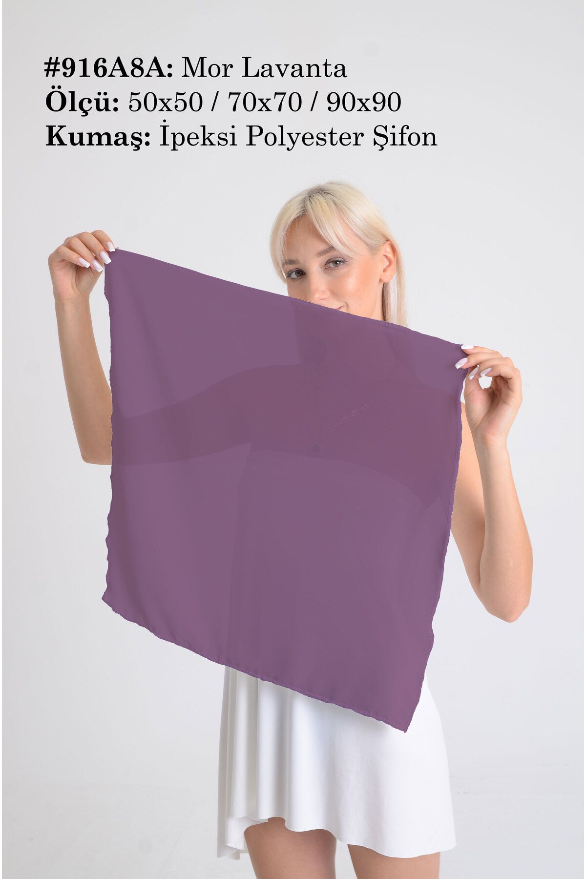 DESENİX Mor Lavanta Renkli İpeksi Şifon Fular - Şal, Eşarp, Boyunluk - 50x50, 70x70, 90x90 cm