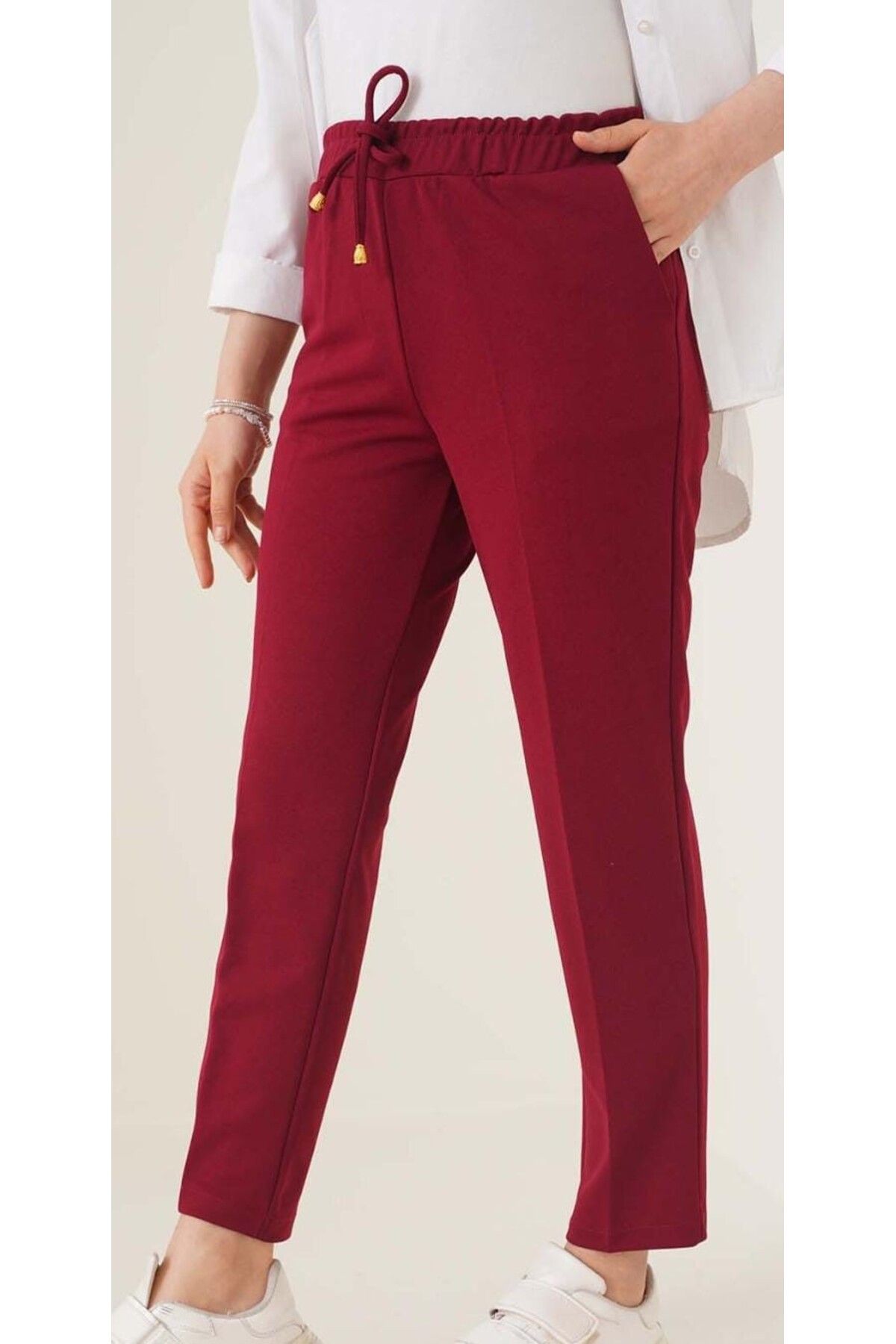 Fua Shop Kadın İnce Kumaş Beli Lastikli Havuç Kesim Pantalon