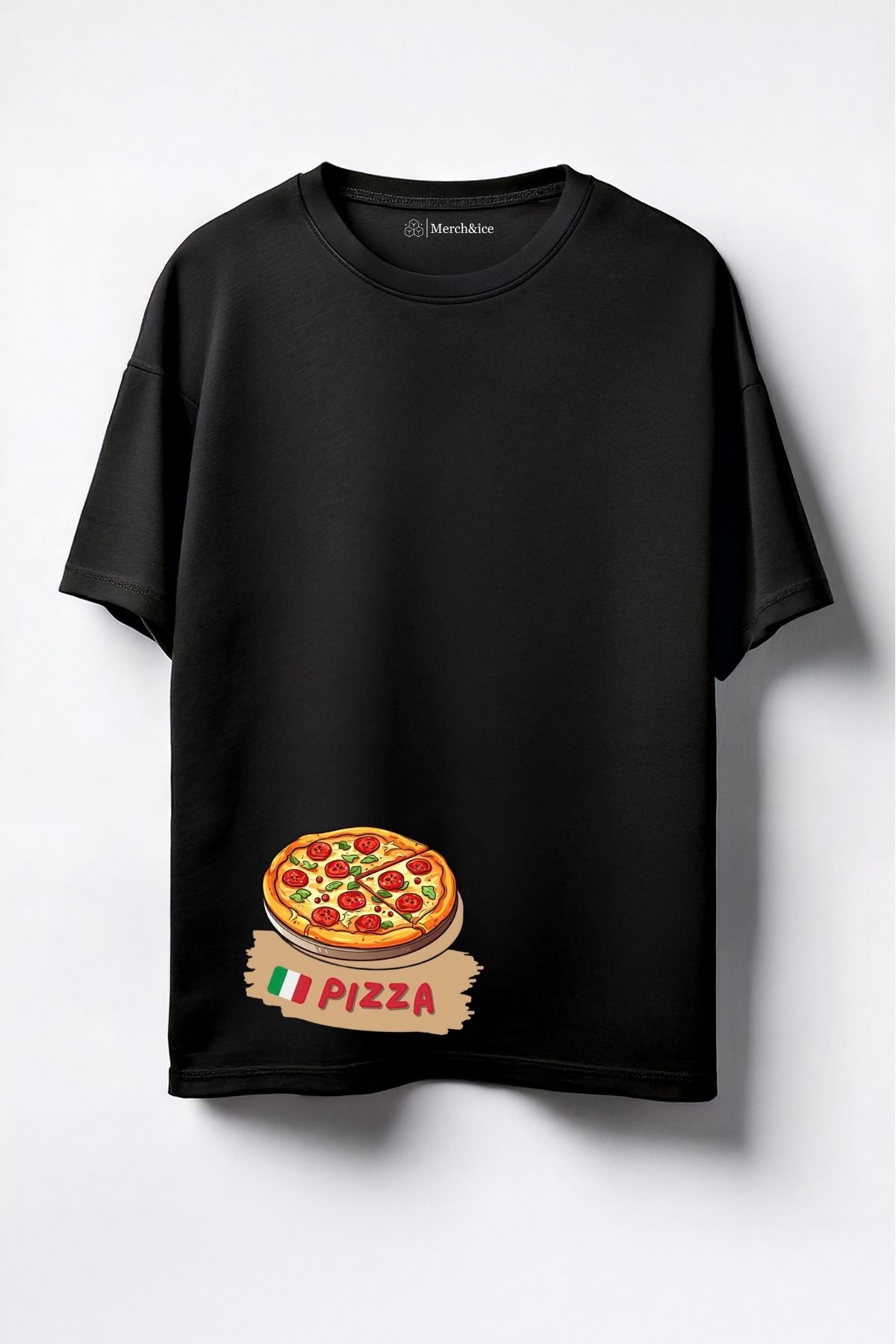 Merch&ice Pizza İtalya Baskılı Unisex Oversize T-Shirt