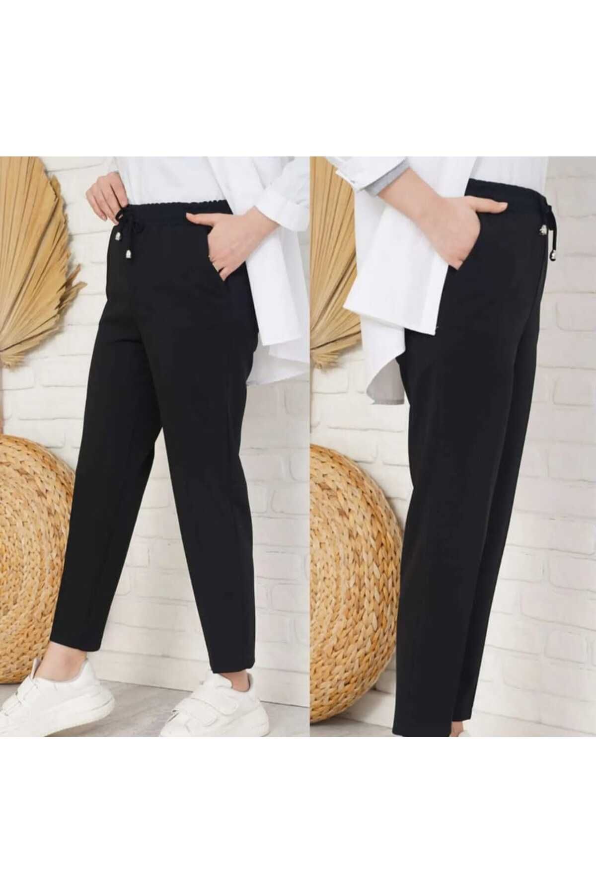 Fua Shop Kadın İnce Kumaş Beli Lastikli Havuç Kesim Pantalon
