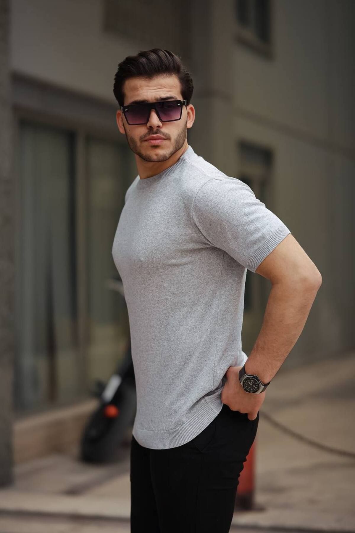 TMB Düz Triko Tişört Gri