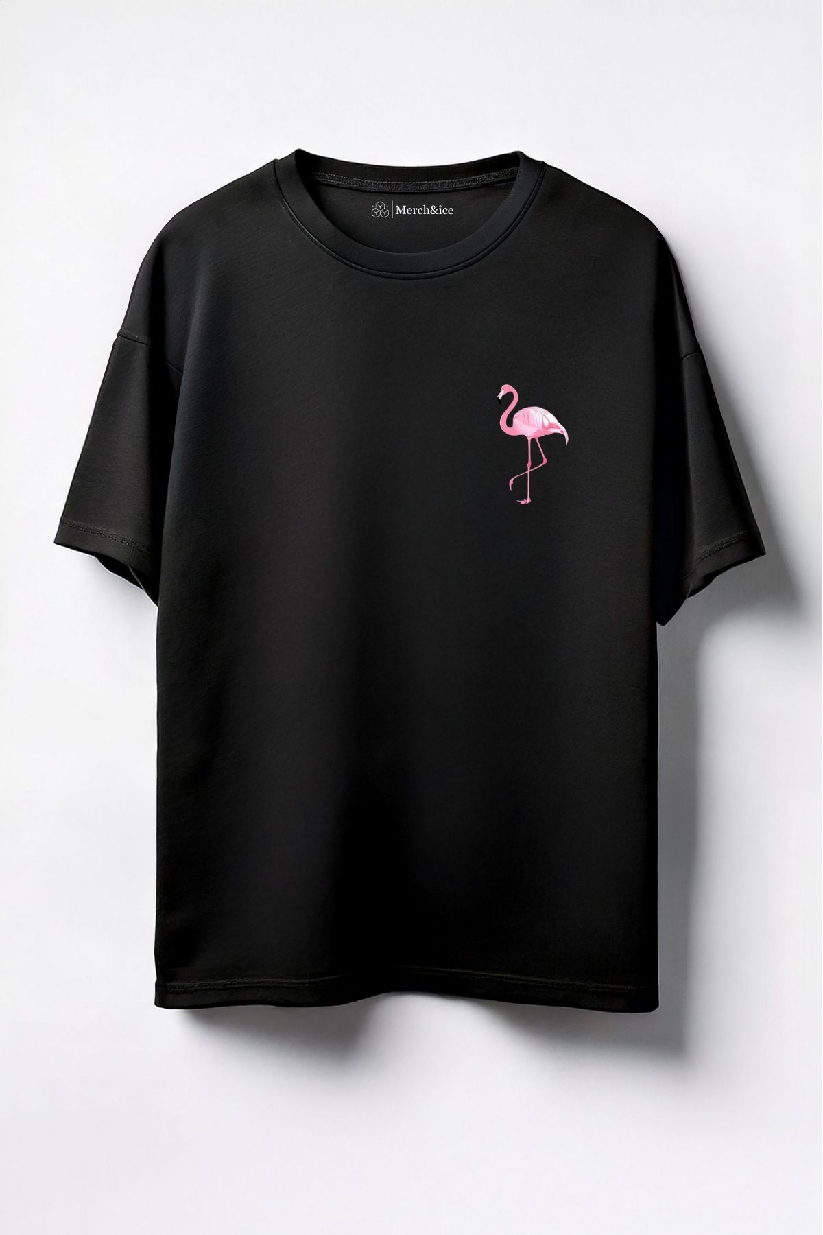 Merch&ice Flamingo Göğüs Baskılı Unisex Oversize T-Shirt