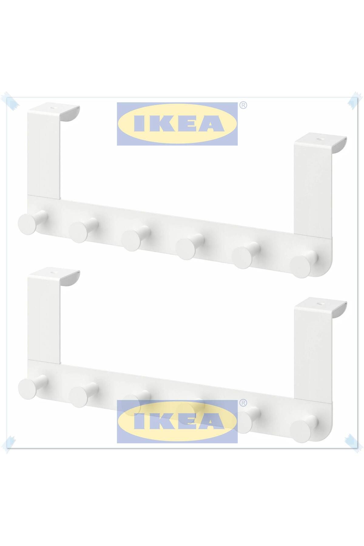 IKEA Enudden Banyo Kapı Arkası Askısı, Oda Kapı Arkası Askısı, Beyaz, 35x13 cm, 6 Bölmeli, 2'li Set