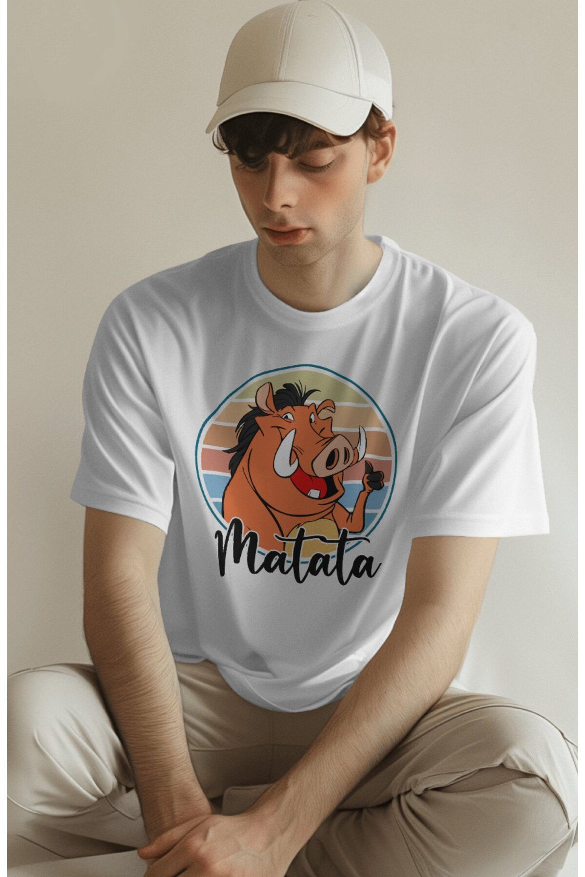 Fuddy Moda Unisex Matata Yazılı Tişört, Oversize Çizgi Film Aslan Kral Temalı T-Shirt