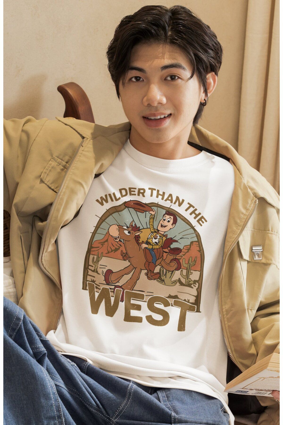 Fuddy Moda Unisex Wilder Than The West Baskılı Tişört, Oversize Toy Story Temalı T-Shirt