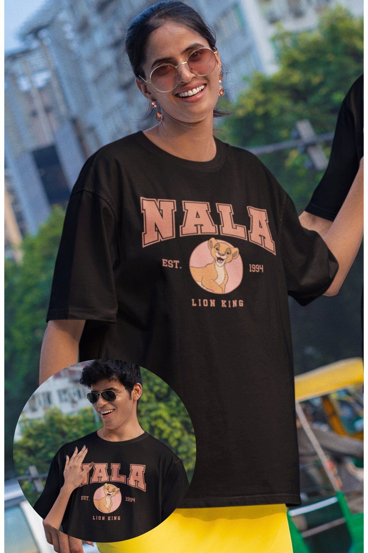 Fuddy Moda Unisex Lion King Nala Baskılı Tişört, Oversize Çizgi Film Aslan Kral Temalı T-Shirt