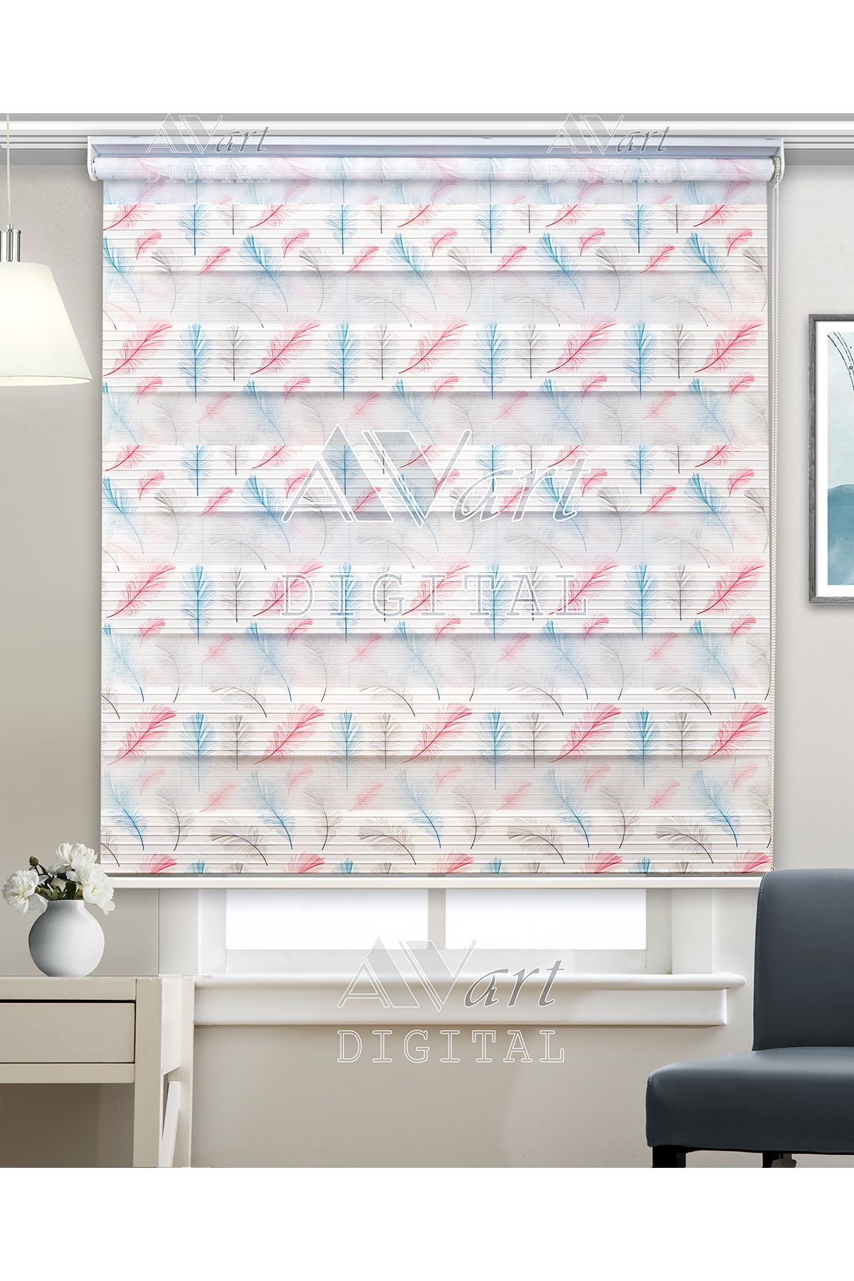 Avart Digital-Colorful Feather Printed Zebra Curtain - Colorful Feather - Digital Printed Zebra Curtain 1