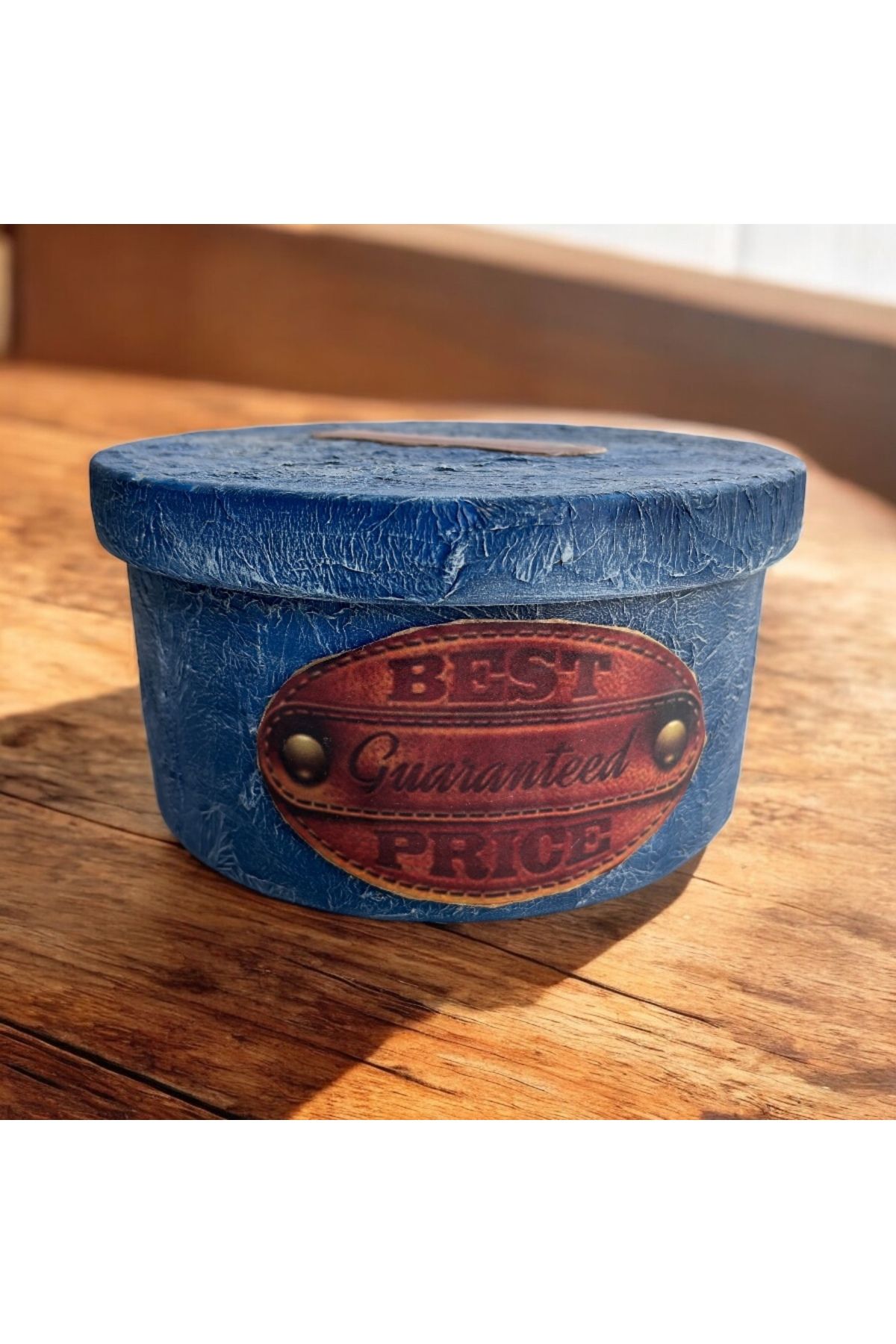 Atölye Kiraz Dekoratif Kot Desenli El Boyaması Ahşap Yuvarlak Kutu – 21x21x11 cm