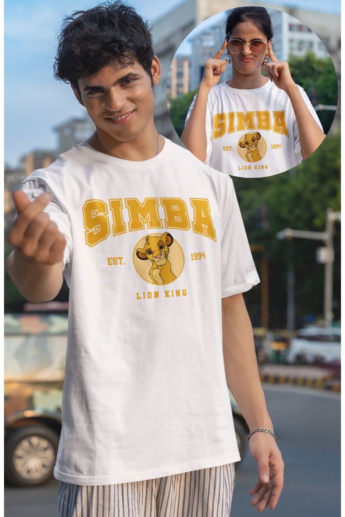 Fuddy Moda Unisex The Lion King Simba Est 1994 Baskılı Tişört, Oversize Çizgi Film Aslan Kral Temalı T-Shirt