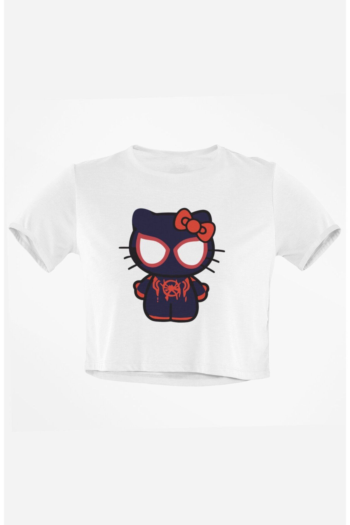Fuddy Moda Kadın Örümcek Logo Baskılı Crop Top, Kız Çocuk Hello Kitty Temalı Crop Bluz