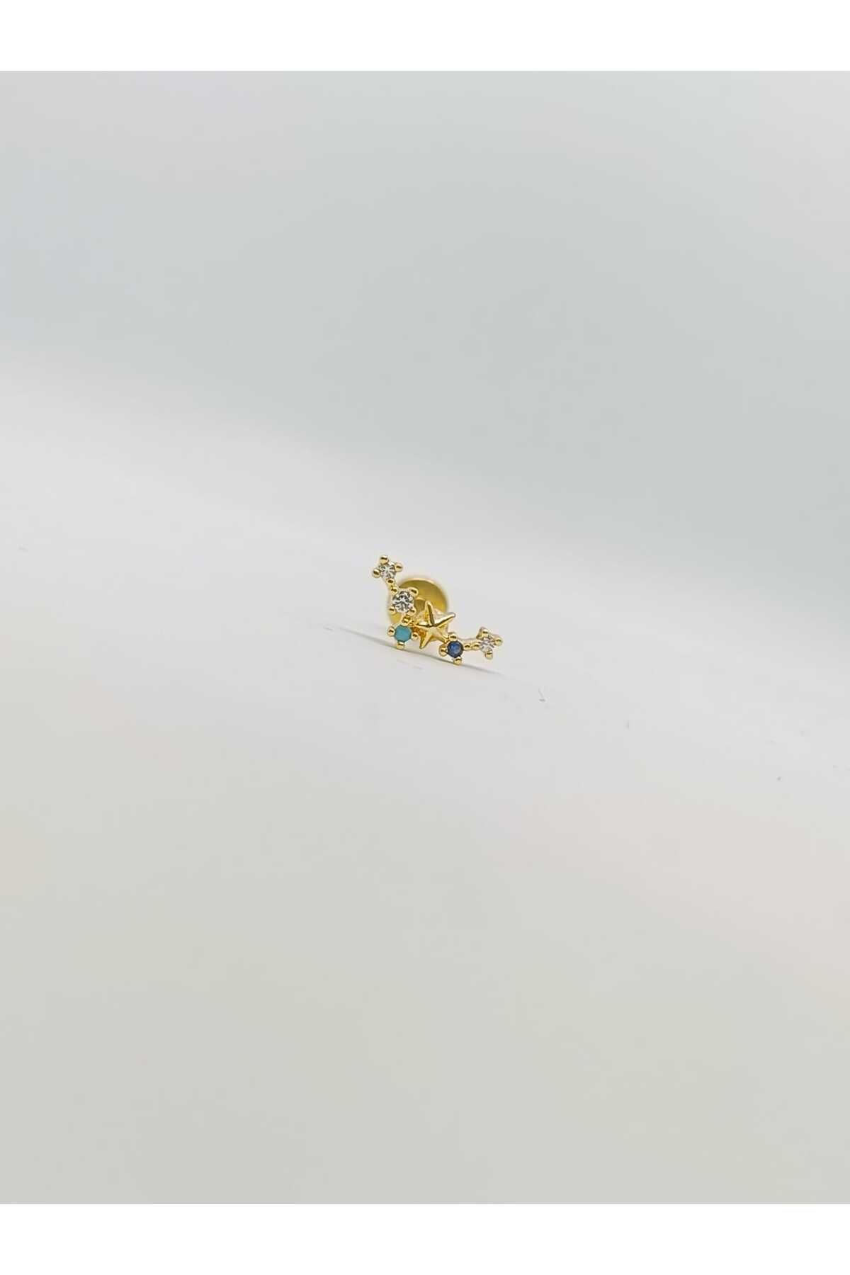Takıntı Takı OVAL RENKLİ TAŞLI Titanyum piercing orta boy kıkırdak helix tragus 1Adet