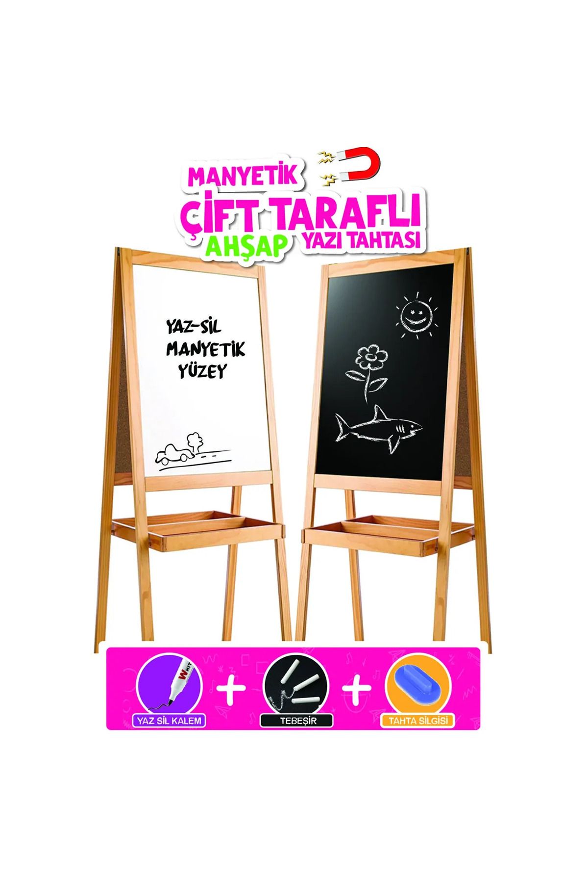 Art Tone MANYETİK ÇİFT TARAFLI AYAKLI AHŞAP YAZI TAHTASI
