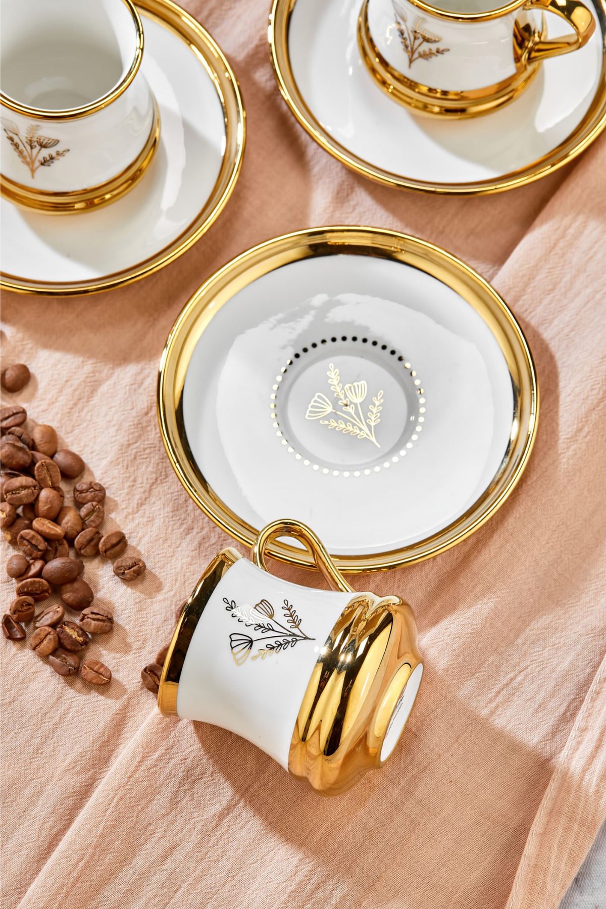 Yaren Style 6'lı Lüks Porselen Türk Kahvesi Fincan Takımı – Altın Yaldızlı 90 ML