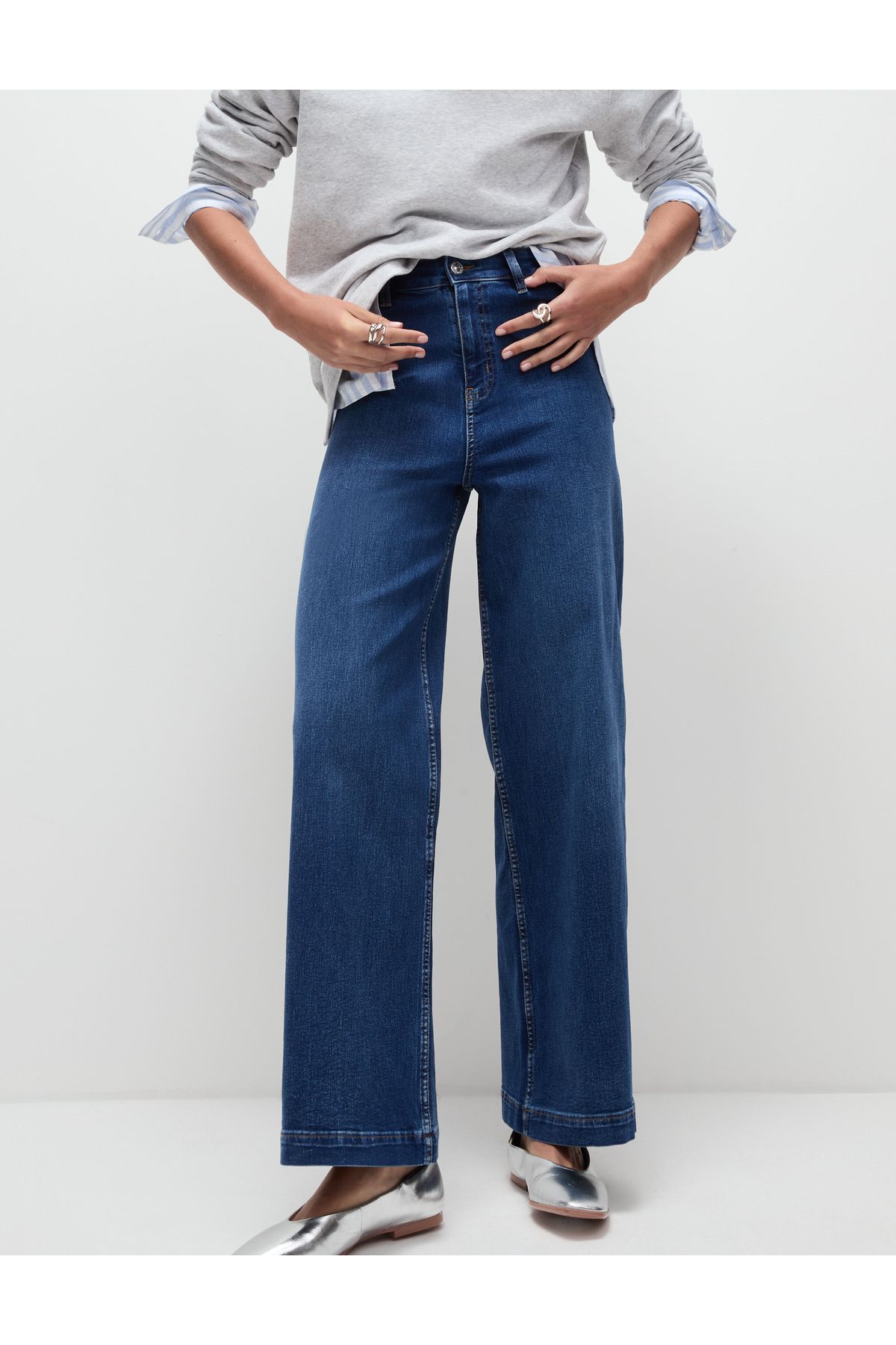 Marks & Spencer Yüksek Bel Wide Leg Grazer Jean Pantolon